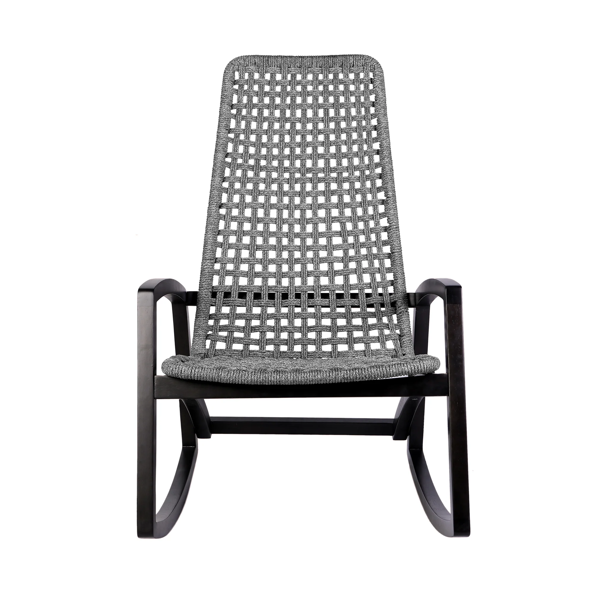 Sequoia Outdoor Patio Rocking Chair in Dark Eucalyptus Wood and Grey Rope By Armen Living - Image 3