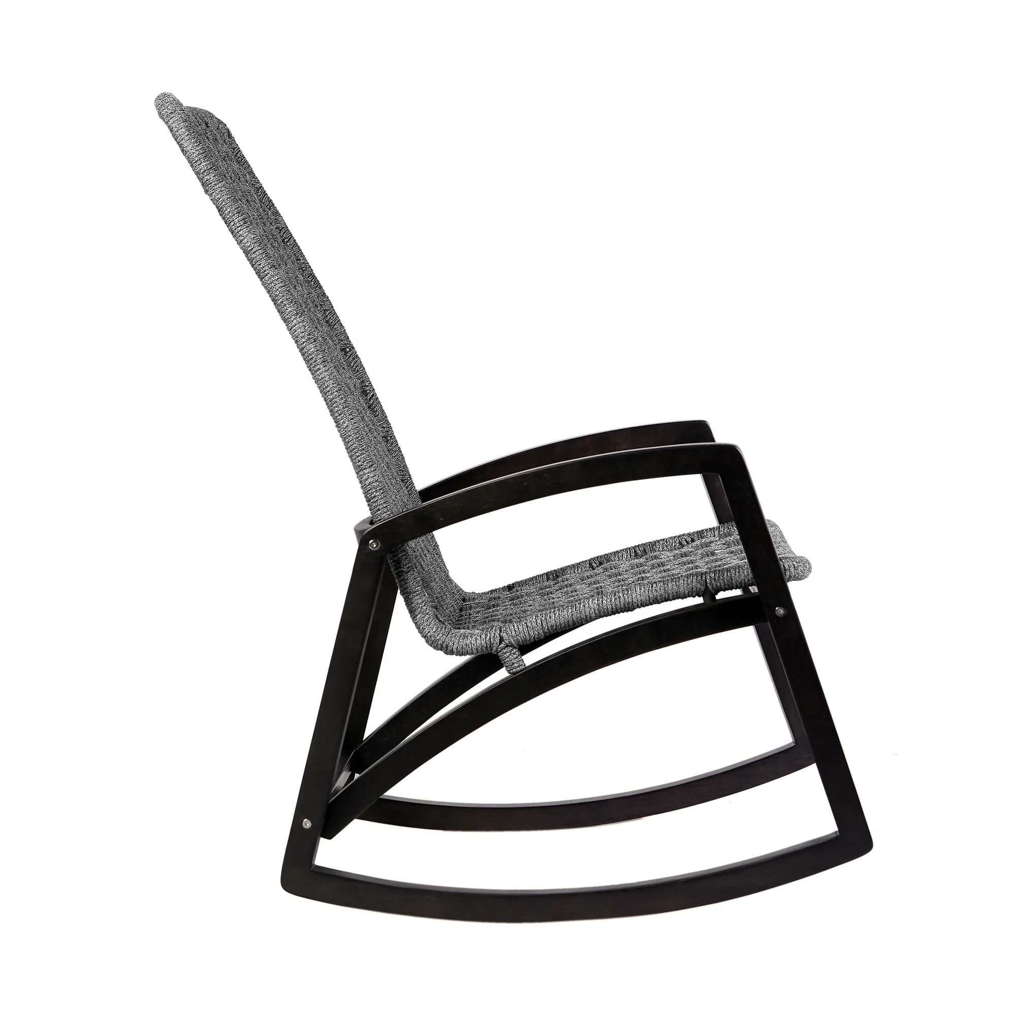 Sequoia Outdoor Patio Rocking Chair in Dark Eucalyptus Wood and Grey Rope By Armen Living - Image 4