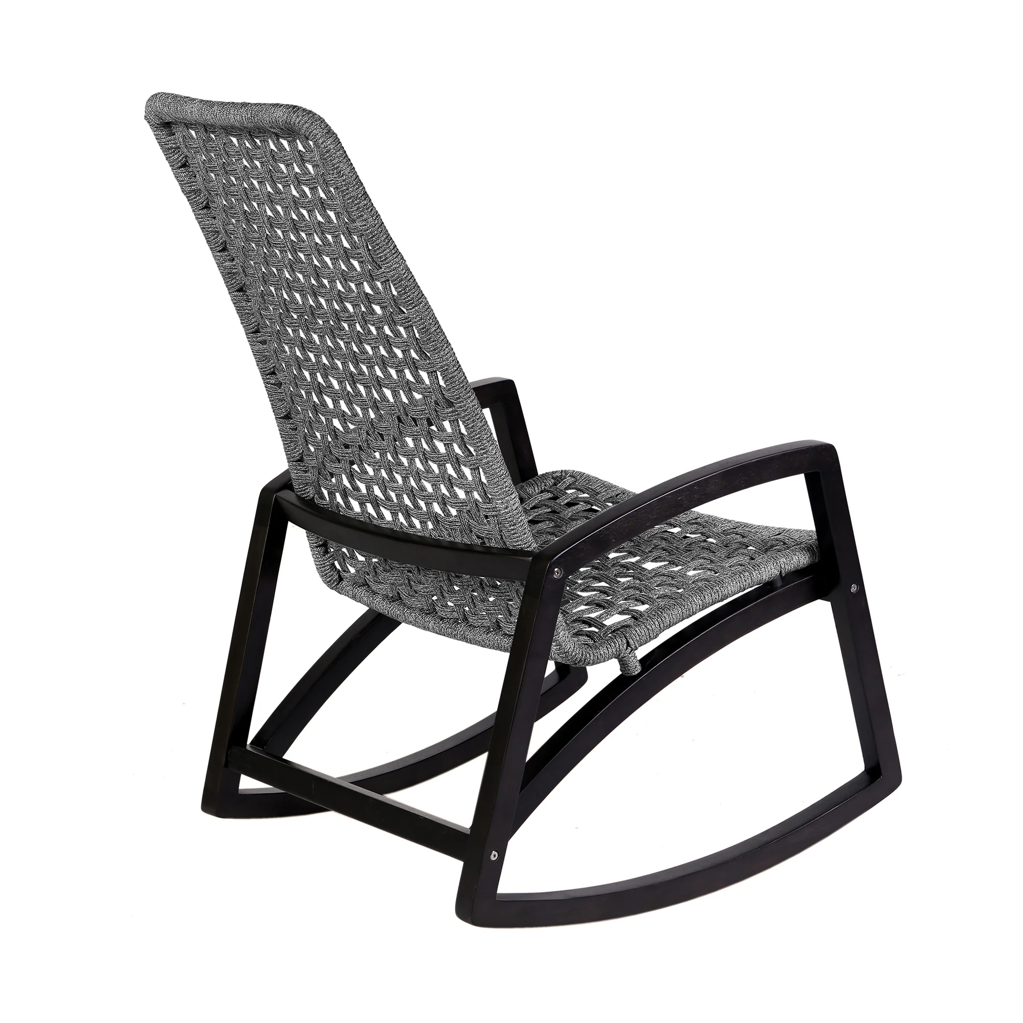 Sequoia Outdoor Patio Rocking Chair in Dark Eucalyptus Wood and Grey Rope By Armen Living - Image 5