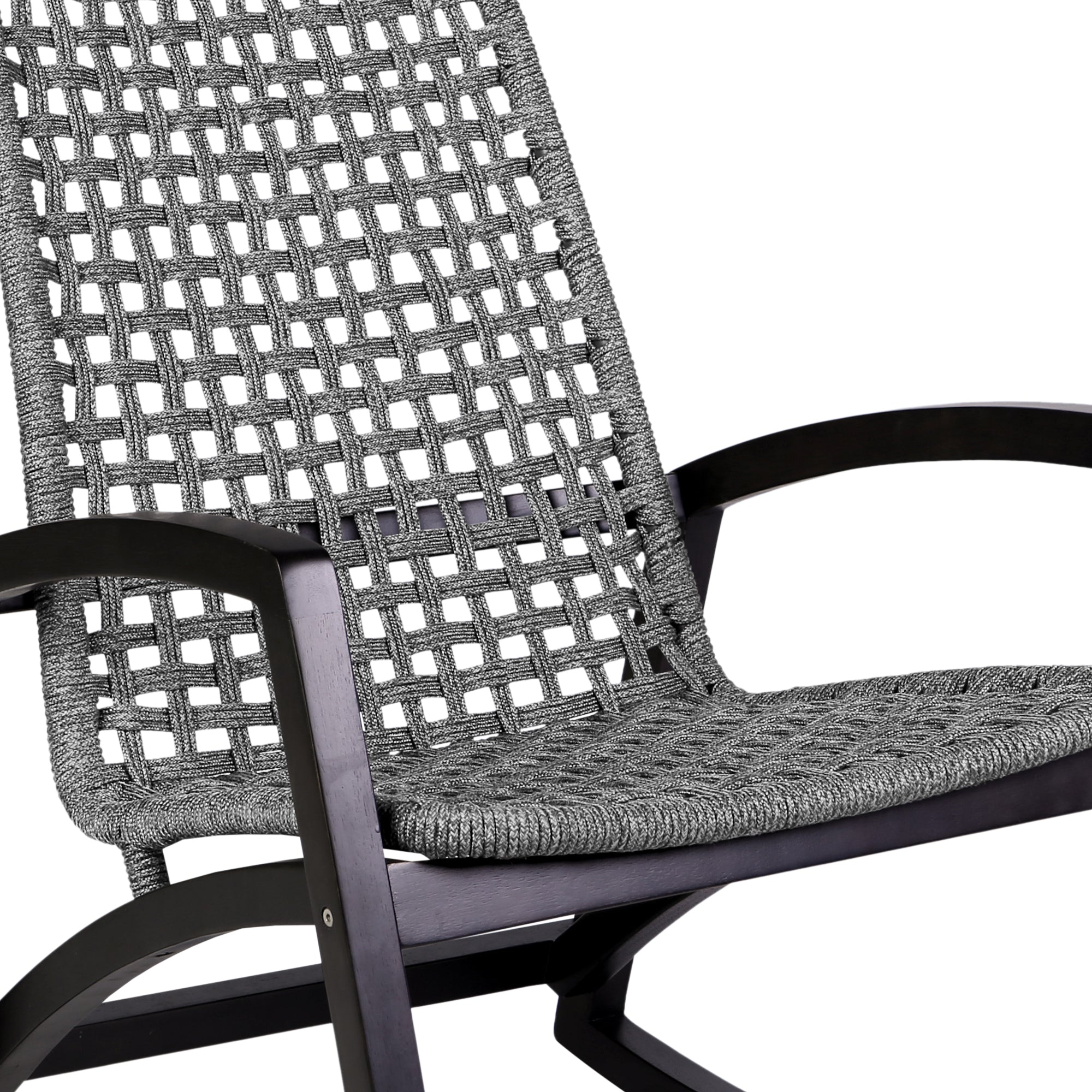 Sequoia Outdoor Patio Rocking Chair in Dark Eucalyptus Wood and Grey Rope By Armen Living - Image 7