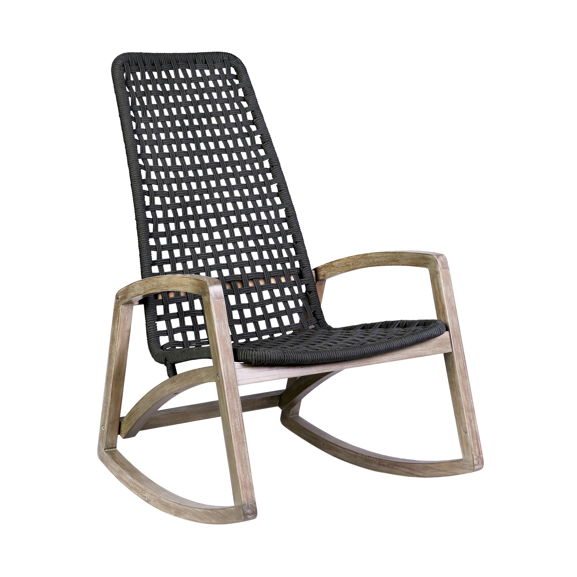 Sequoia Outdoor Patio Rocking Chair in Light Eucalyptus Wood and Charoal Rope By Armen Living - Image 2