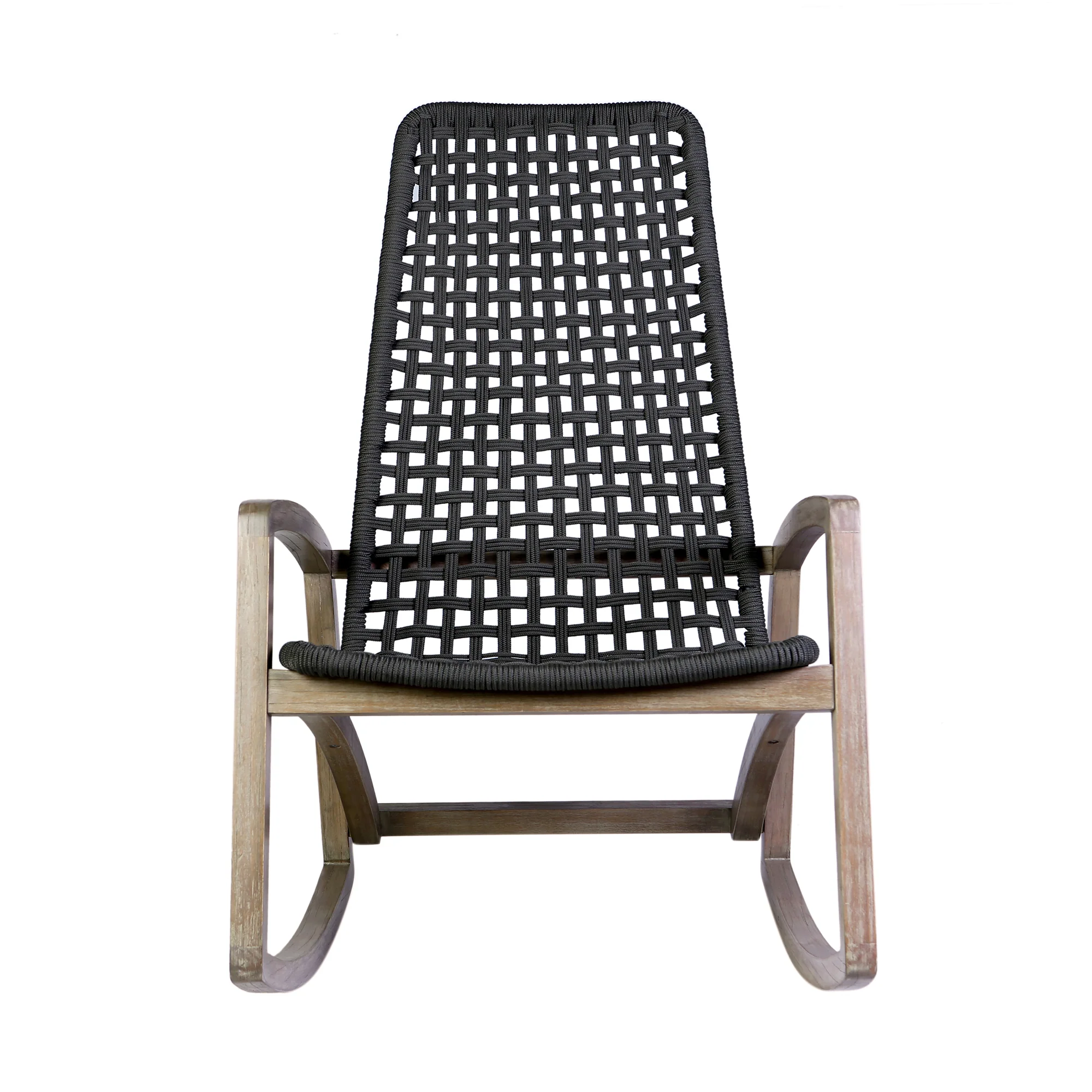 Sequoia Outdoor Patio Rocking Chair in Light Eucalyptus Wood and Charoal Rope By Armen Living - Image 3