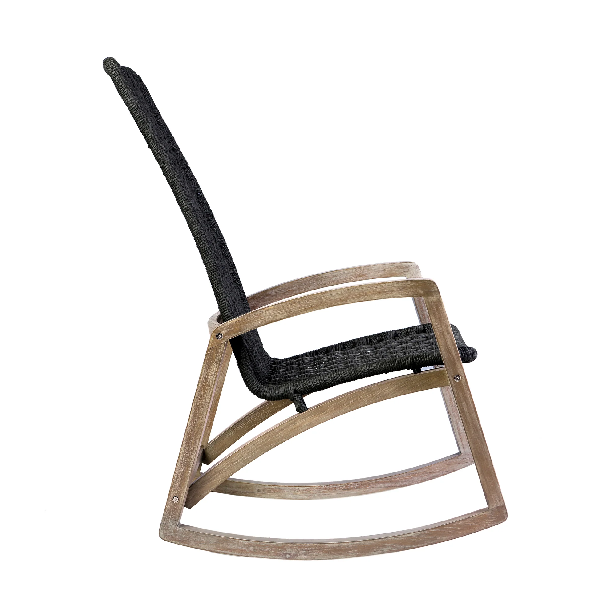 Sequoia Outdoor Patio Rocking Chair in Light Eucalyptus Wood and Charoal Rope By Armen Living - Image 4
