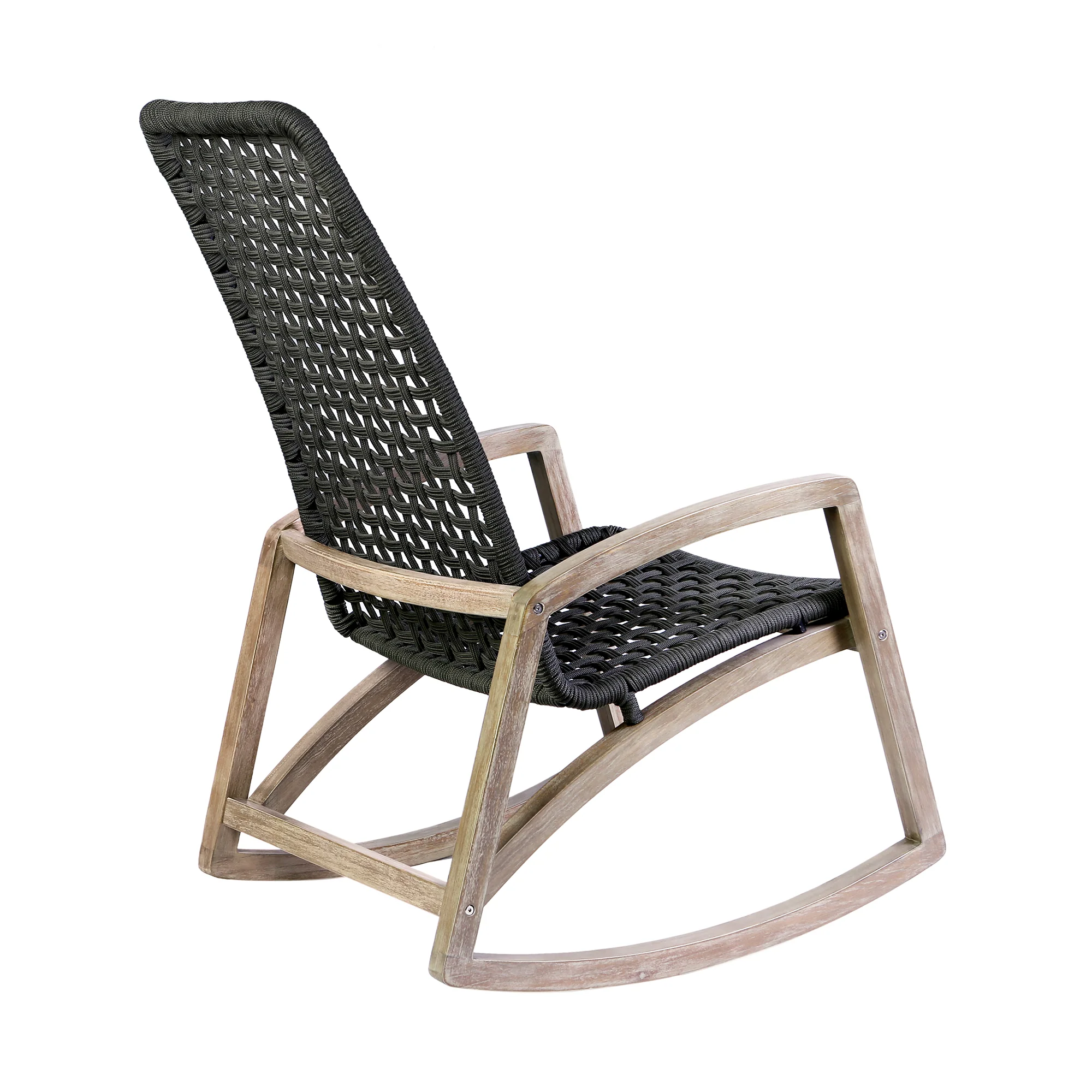Sequoia Outdoor Patio Rocking Chair in Light Eucalyptus Wood and Charoal Rope By Armen Living - Image 5