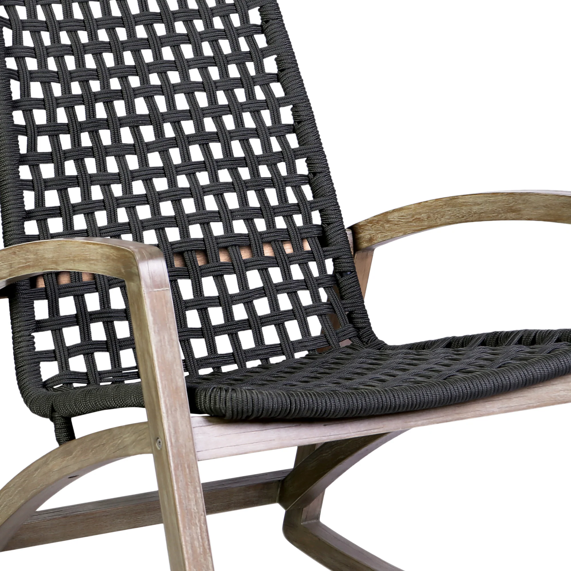 Sequoia Outdoor Patio Rocking Chair in Light Eucalyptus Wood and Charoal Rope By Armen Living - Image 7