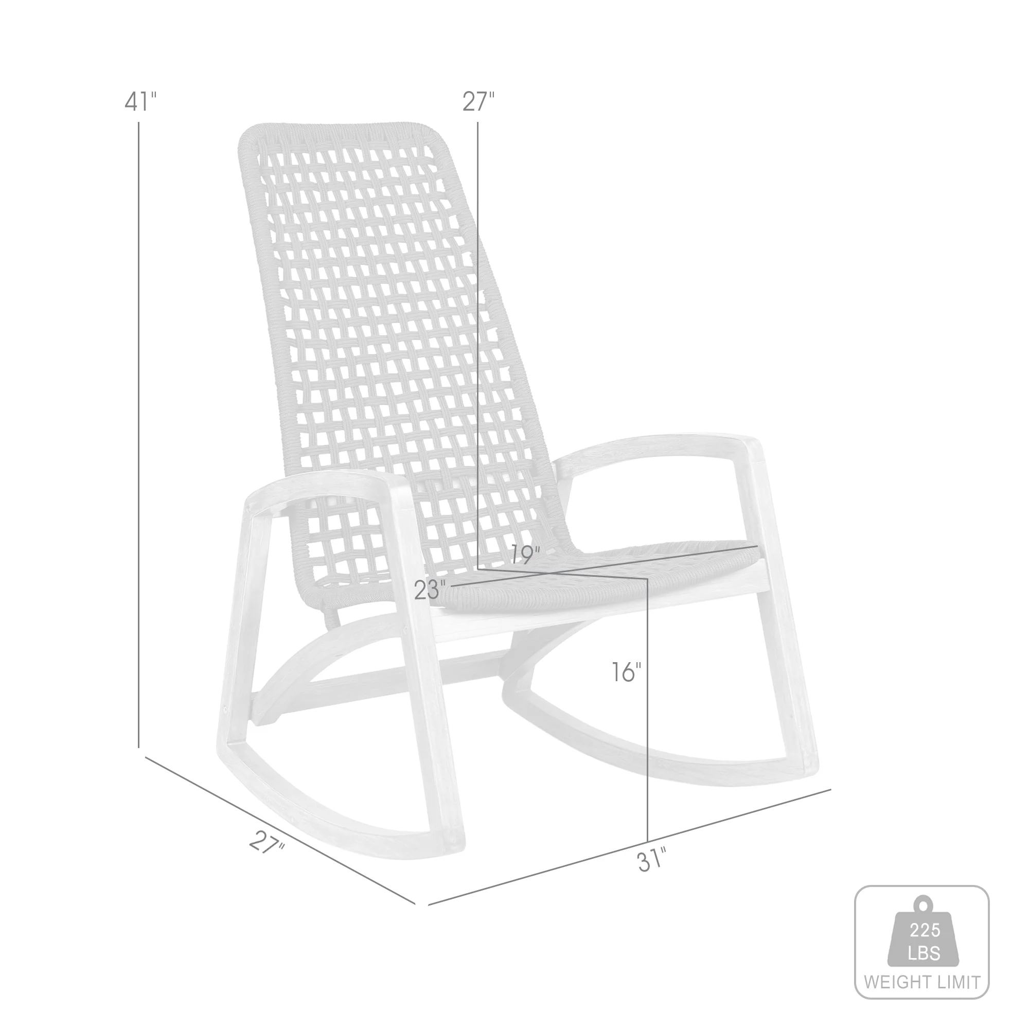 Sequoia Outdoor Patio Rocking Chair in Light Eucalyptus Wood and Charoal Rope By Armen Living - Image 9