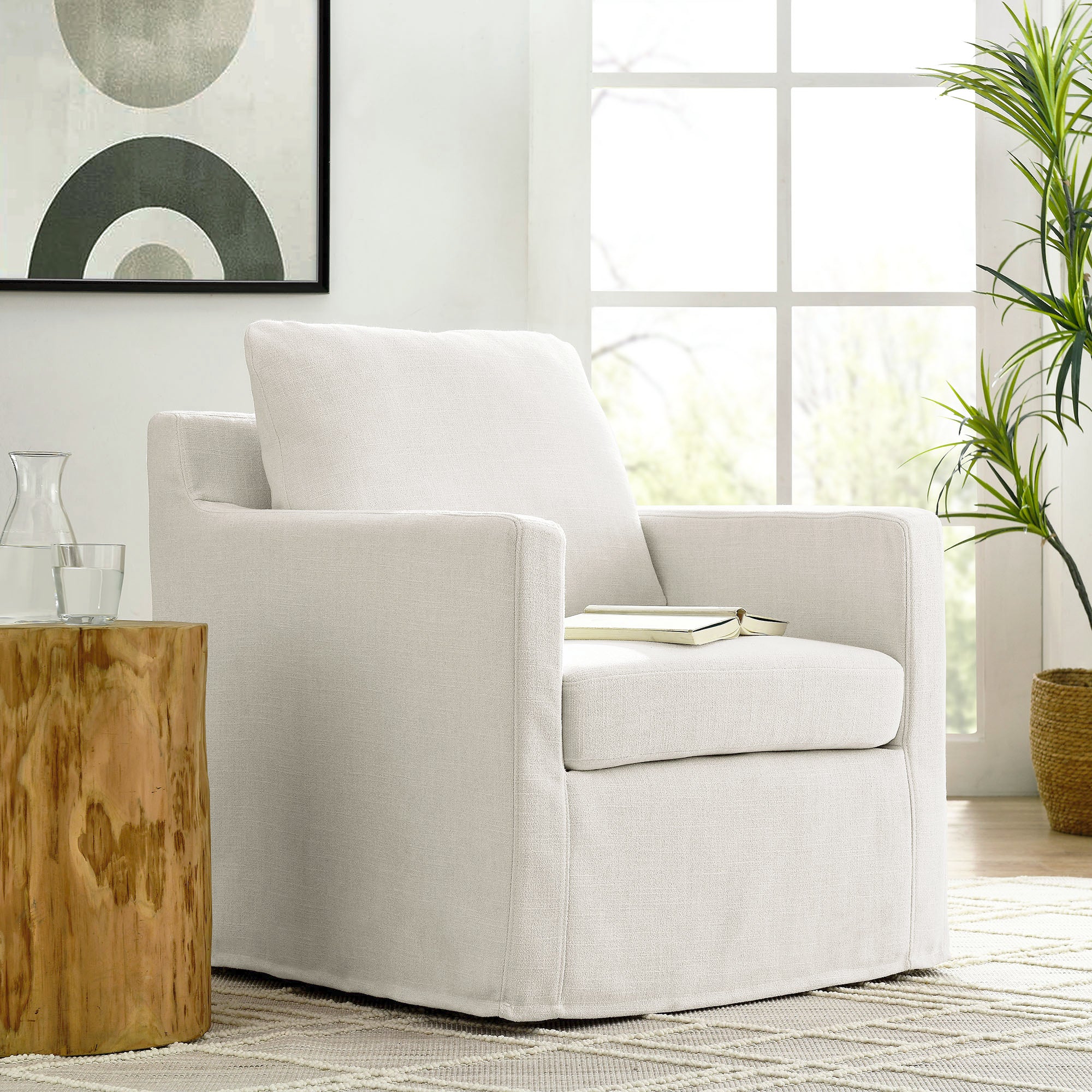 Serene Fabric Slipcovered Swivel Armchair by Modway - Image 25