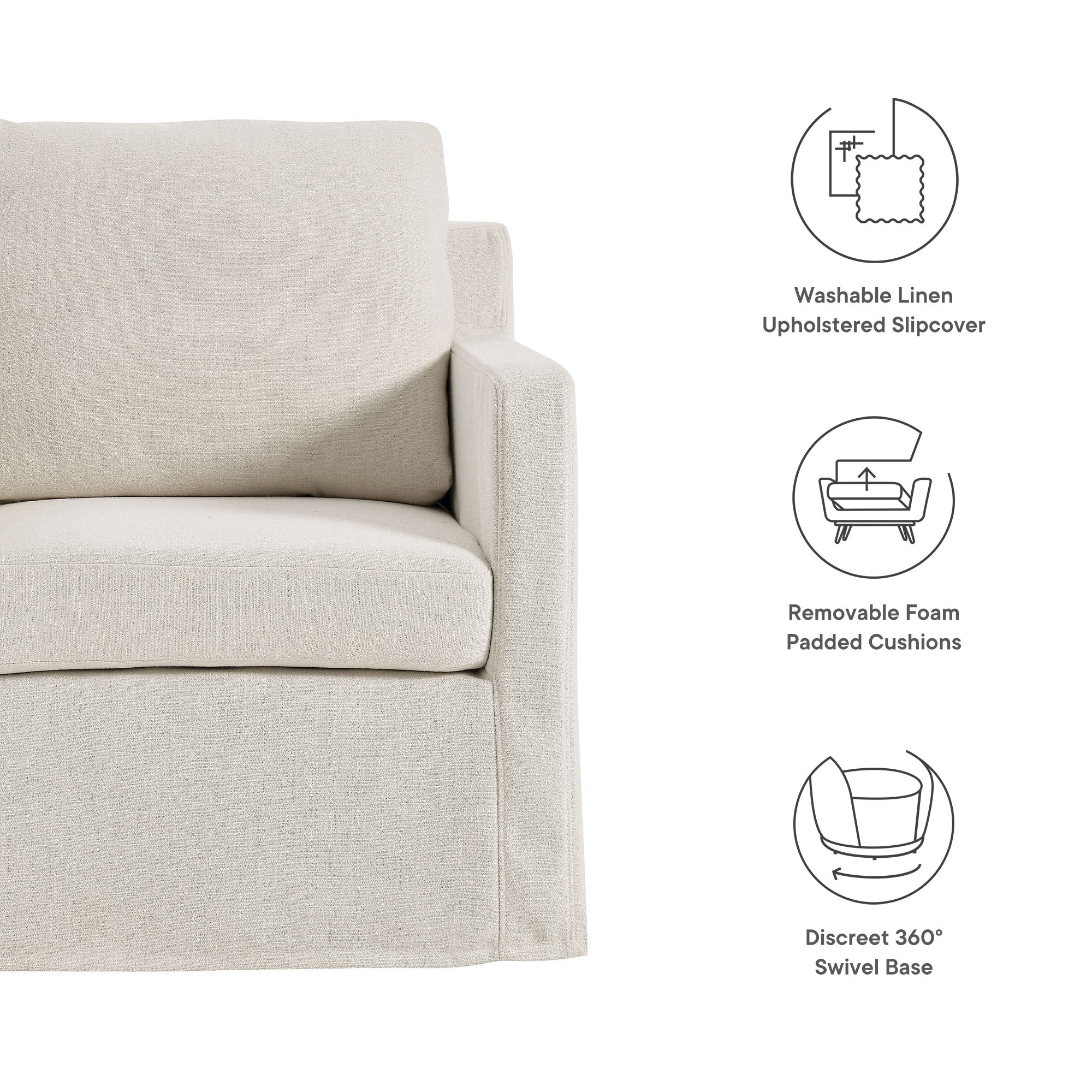 Serene Fabric Slipcovered Swivel Armchair by Modway - Image 26