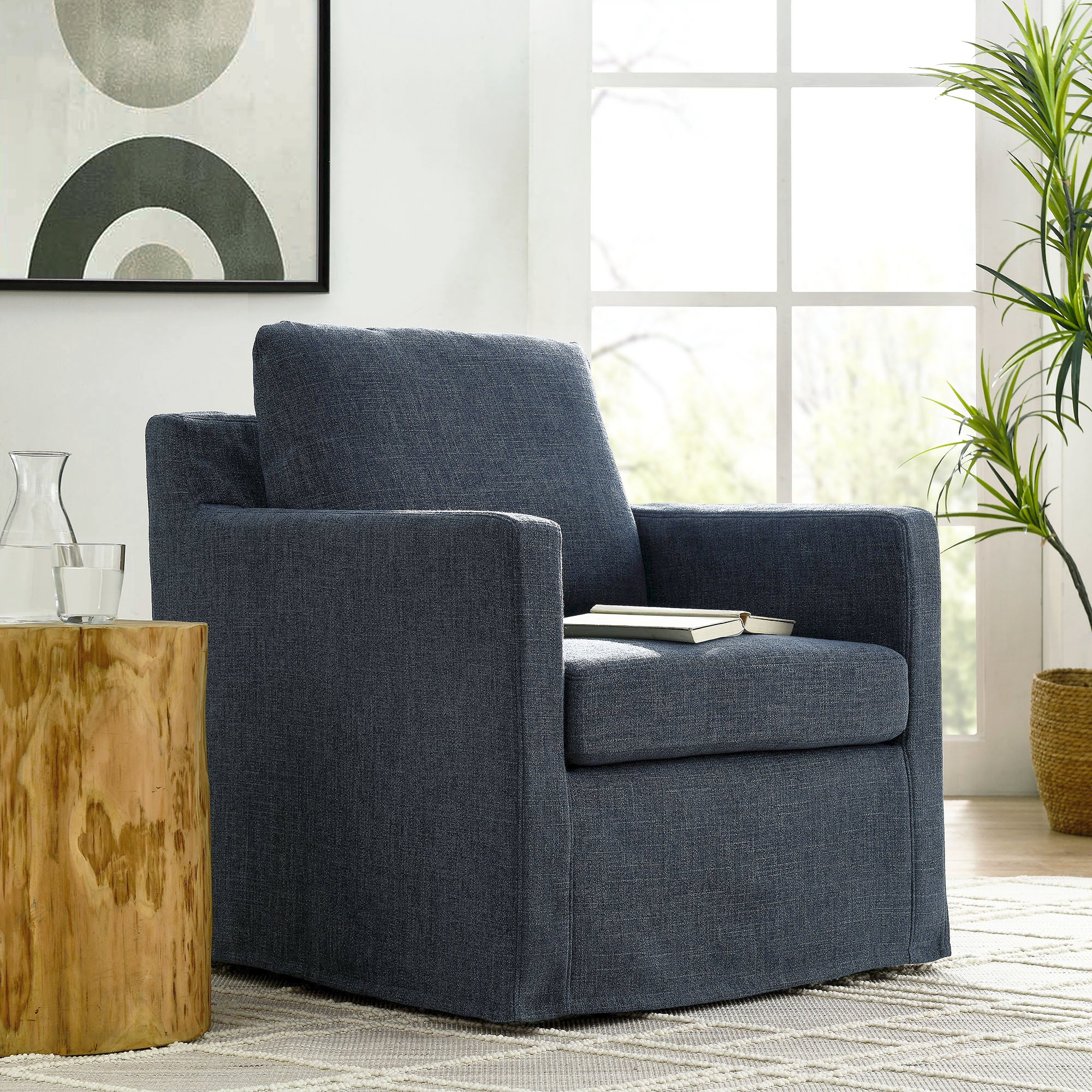 Serene Fabric Slipcovered Swivel Armchair by Modway - Image 34