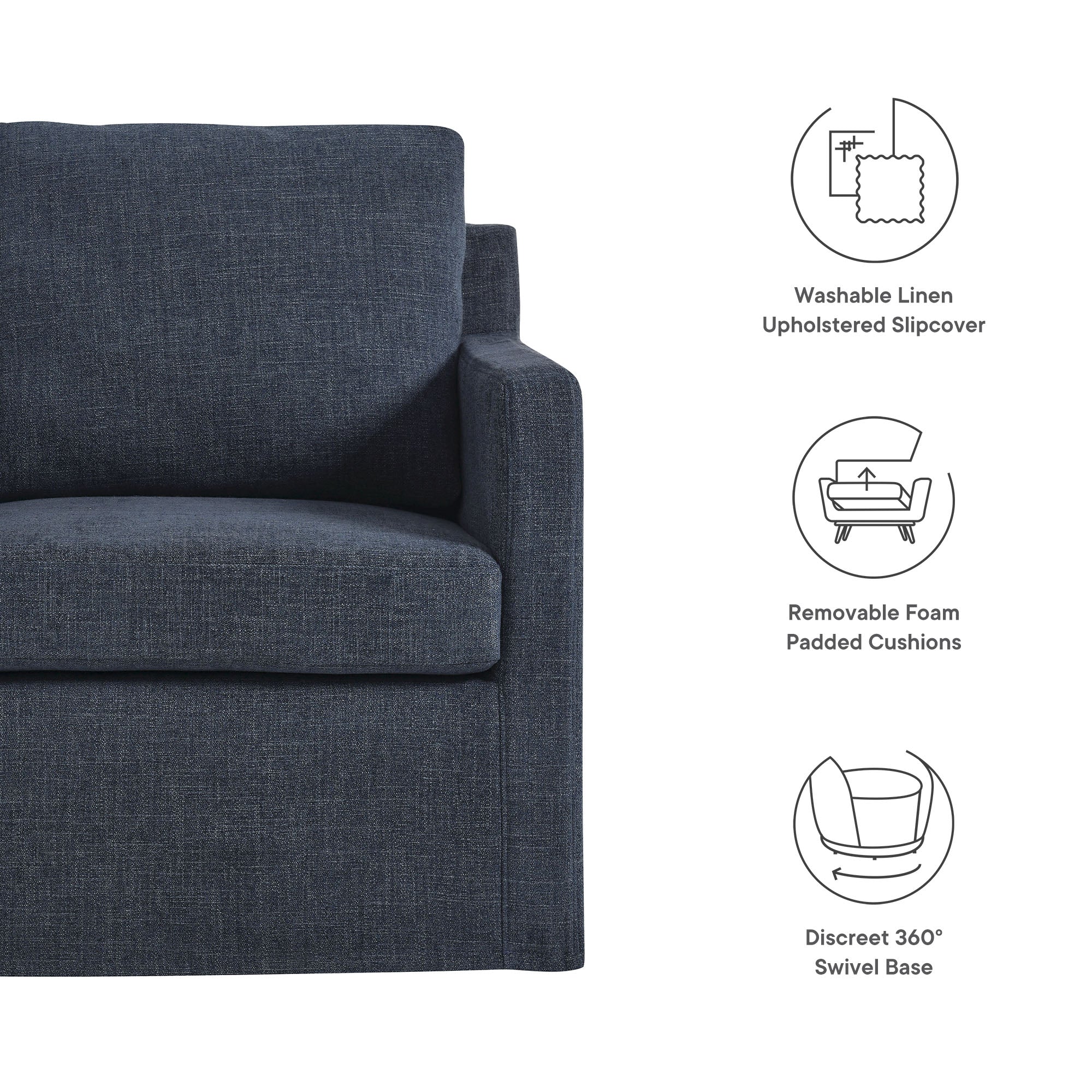 Serene Fabric Slipcovered Swivel Armchair by Modway - Image 35