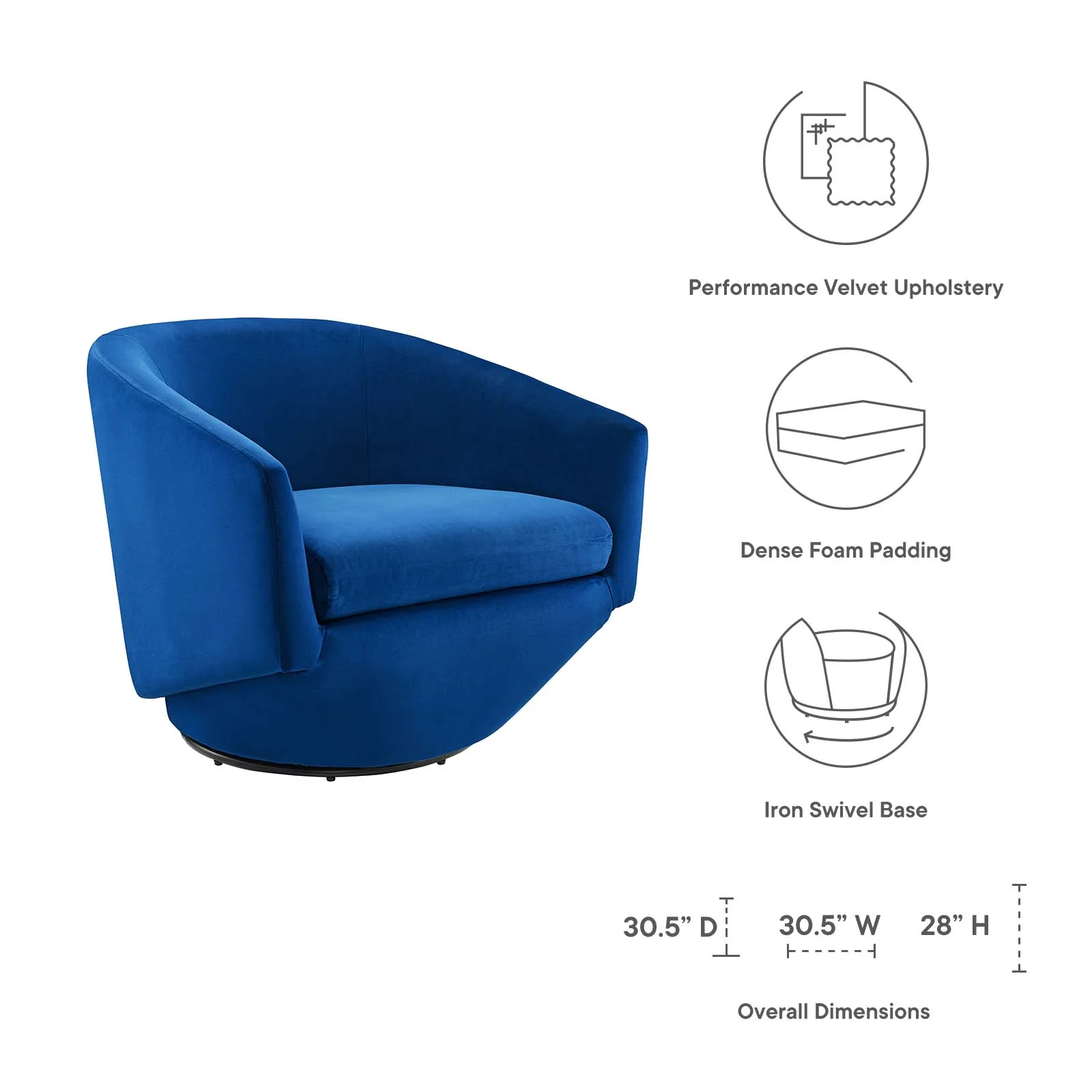 Series Performance Velvet Fabric Swivel Chair By Modway - EEI-6224 - Image 15