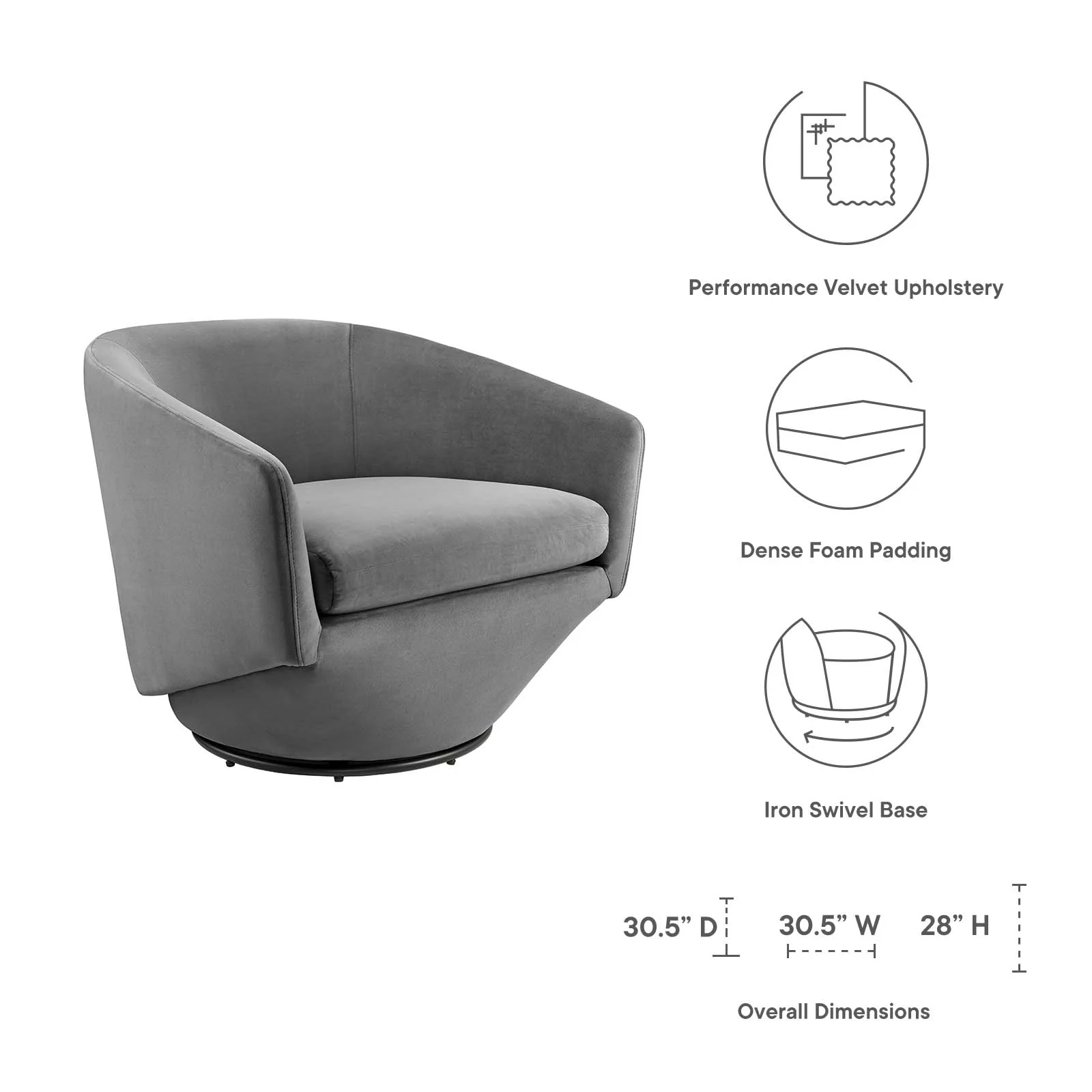 Series Performance Velvet Fabric Swivel Chair By Modway - EEI-6224 - Image 8