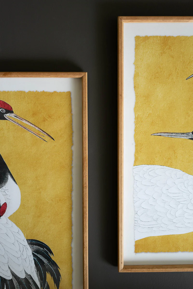 Set 2 Framed Prints Under Glass -Black White And Red Herons By Kalalou - Image 3