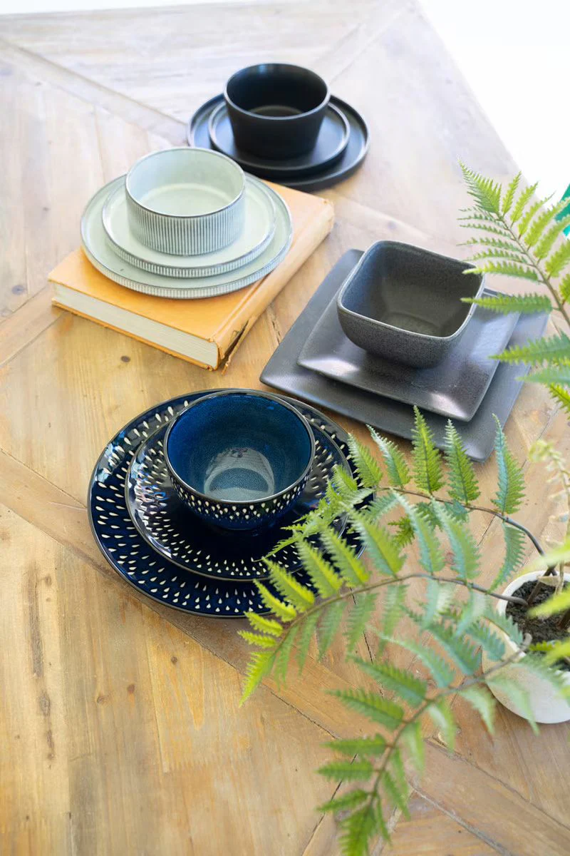 Set 3 Square Graphite Ceramic Dinner Plate, Salad Plate, Bowl By Kalalou - Image 3