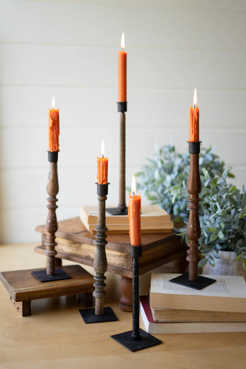 Set 5 Re-Purposed Wood Spindle Taper Candle Stands - Asst By Kalalou - Image 3