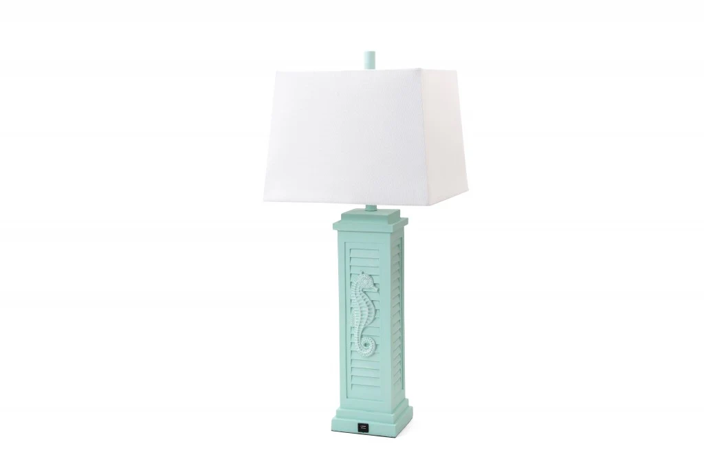 Set of 2 Aqua Seahorse Shutter Base Table Lamps By Homeroots - Image 2