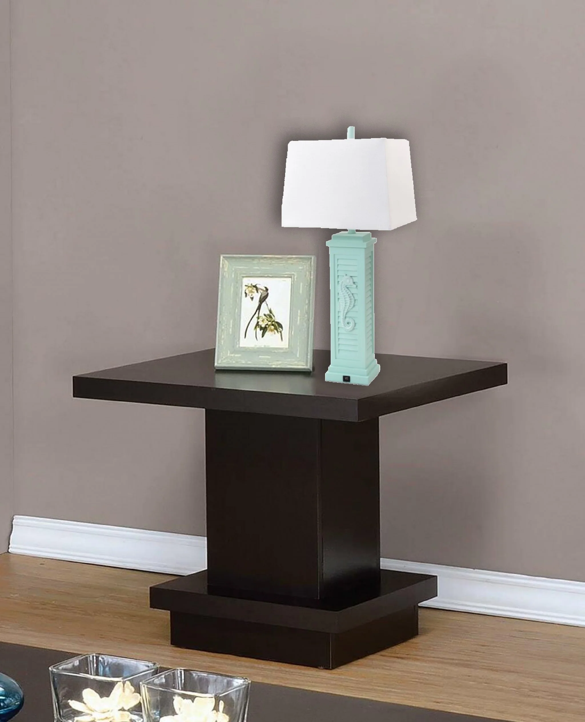 Set of 2 Aqua Seahorse Shutter Base Table Lamps By Homeroots - Image 3