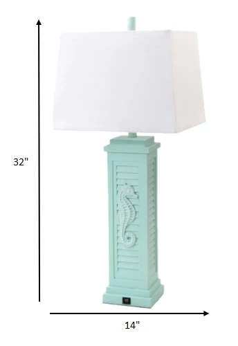 Set of 2 Aqua Seahorse Shutter Base Table Lamps By Homeroots - Image 4