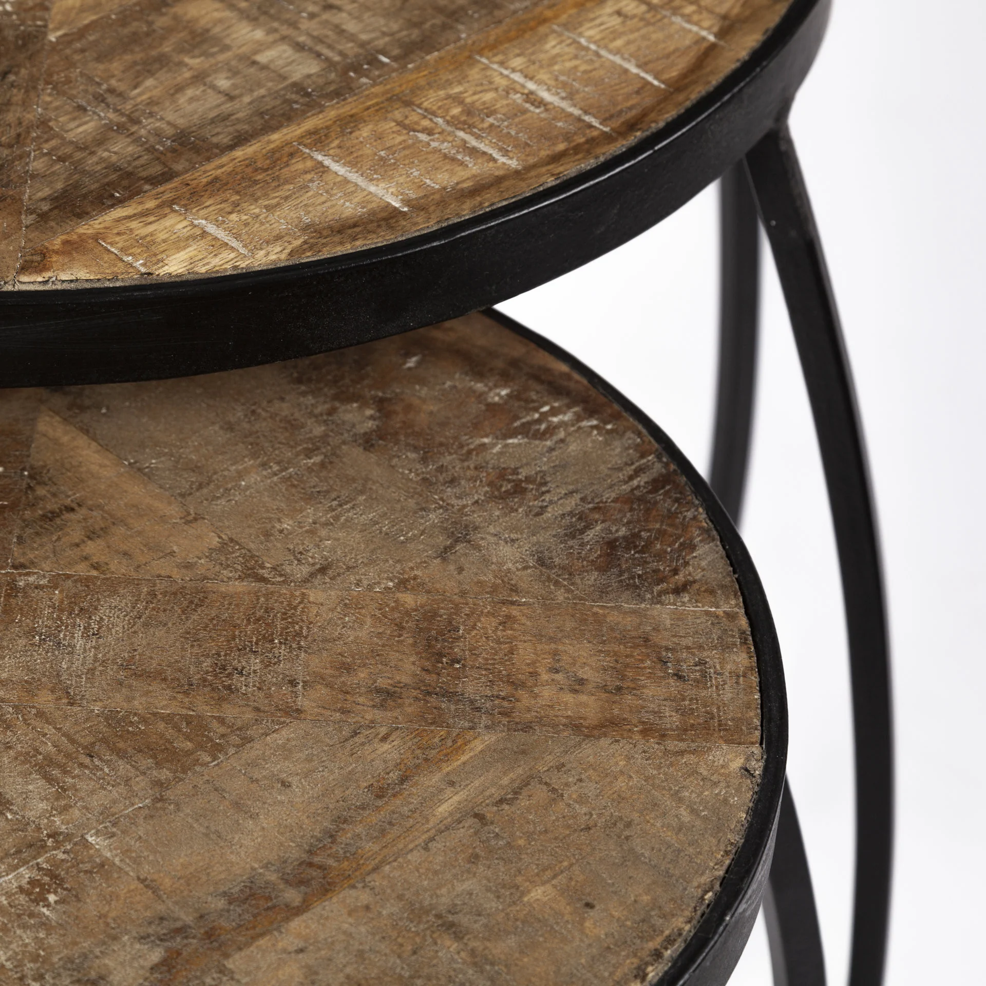 Set of 2 Brown Wooden Round Top Accent Tables with Black Metal Frame Nesting By Homeroots - Image 2