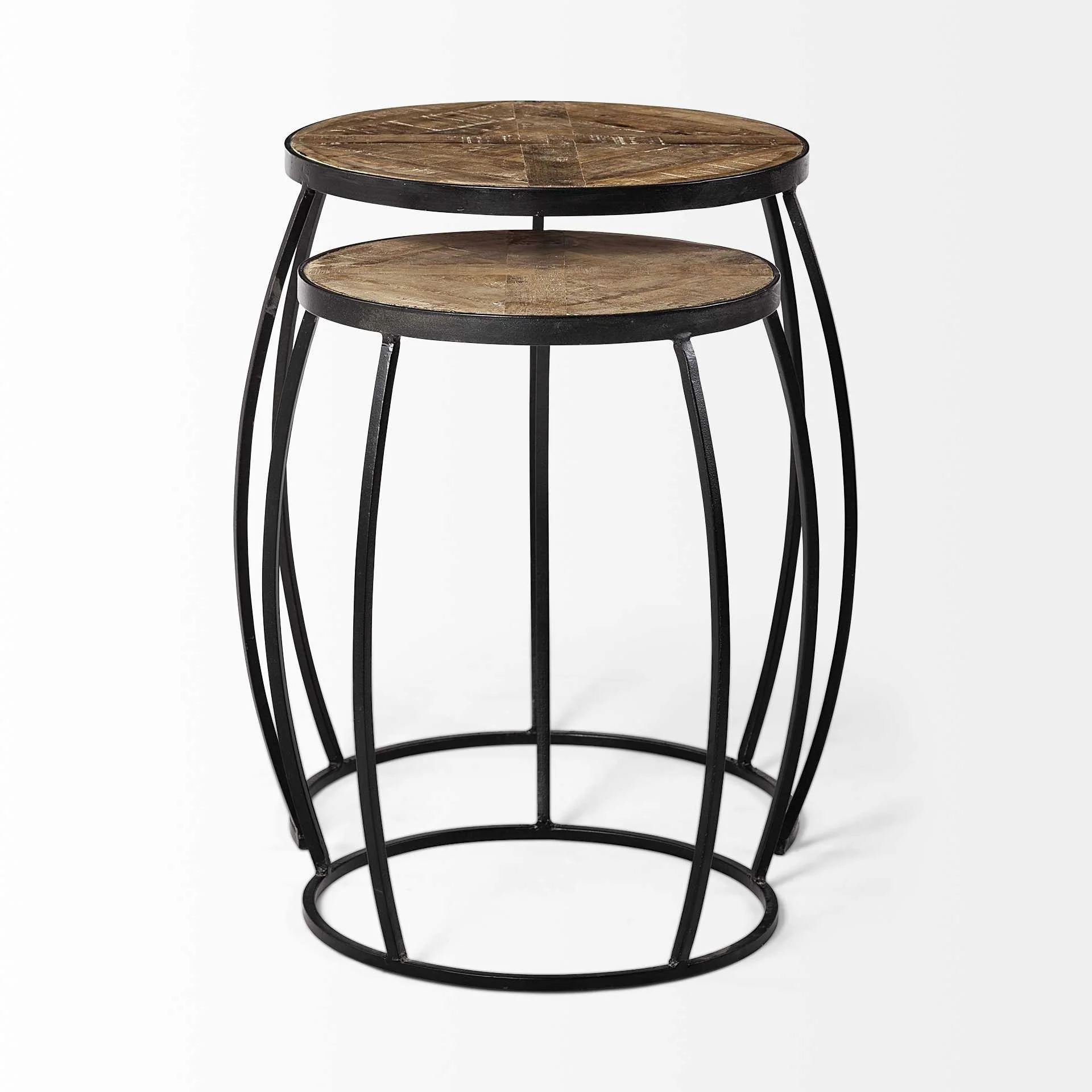 Set of 2 Brown Wooden Round Top Accent Tables with Black Metal Frame Nesting By Homeroots - Image 3