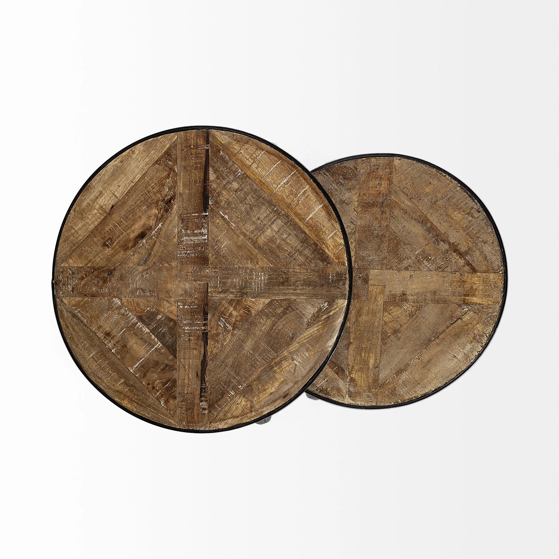 Set of 2 Brown Wooden Round Top Accent Tables with Black Metal Frame Nesting By Homeroots - Image 5