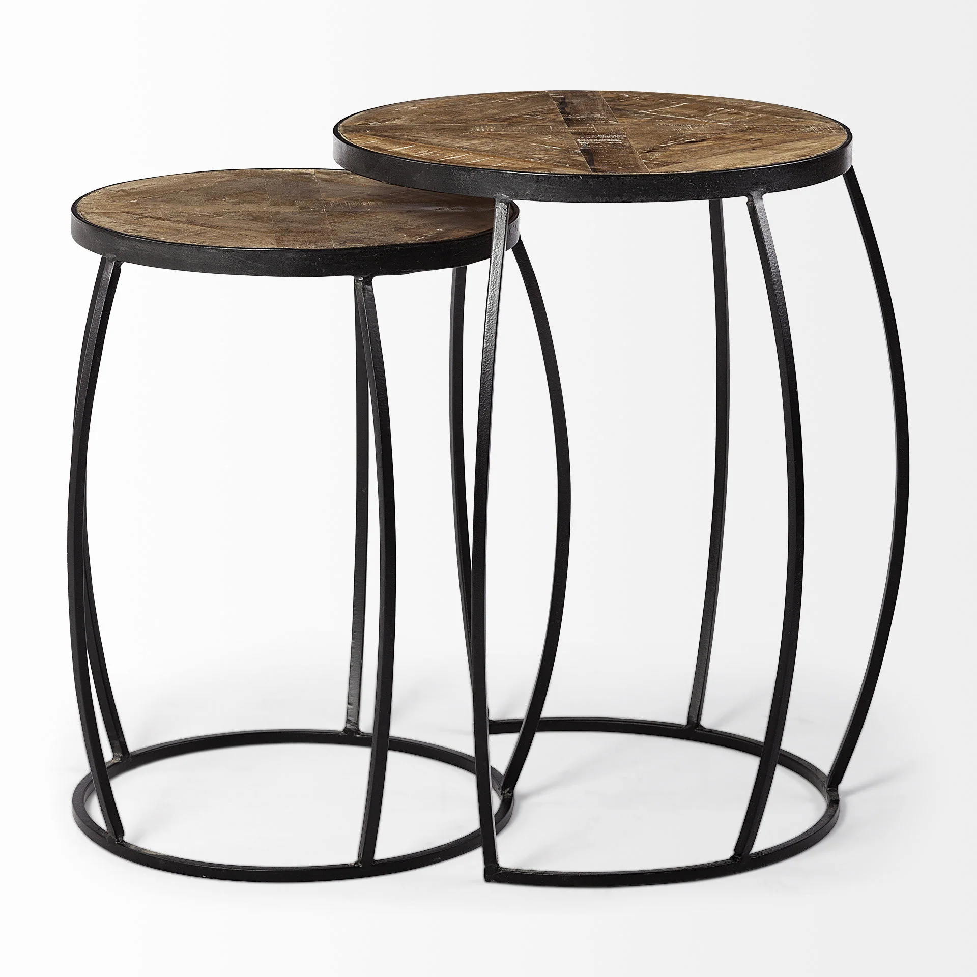 Set of 2 Brown Wooden Round Top Accent Tables with Black Metal Frame Nesting By Homeroots - Image 8