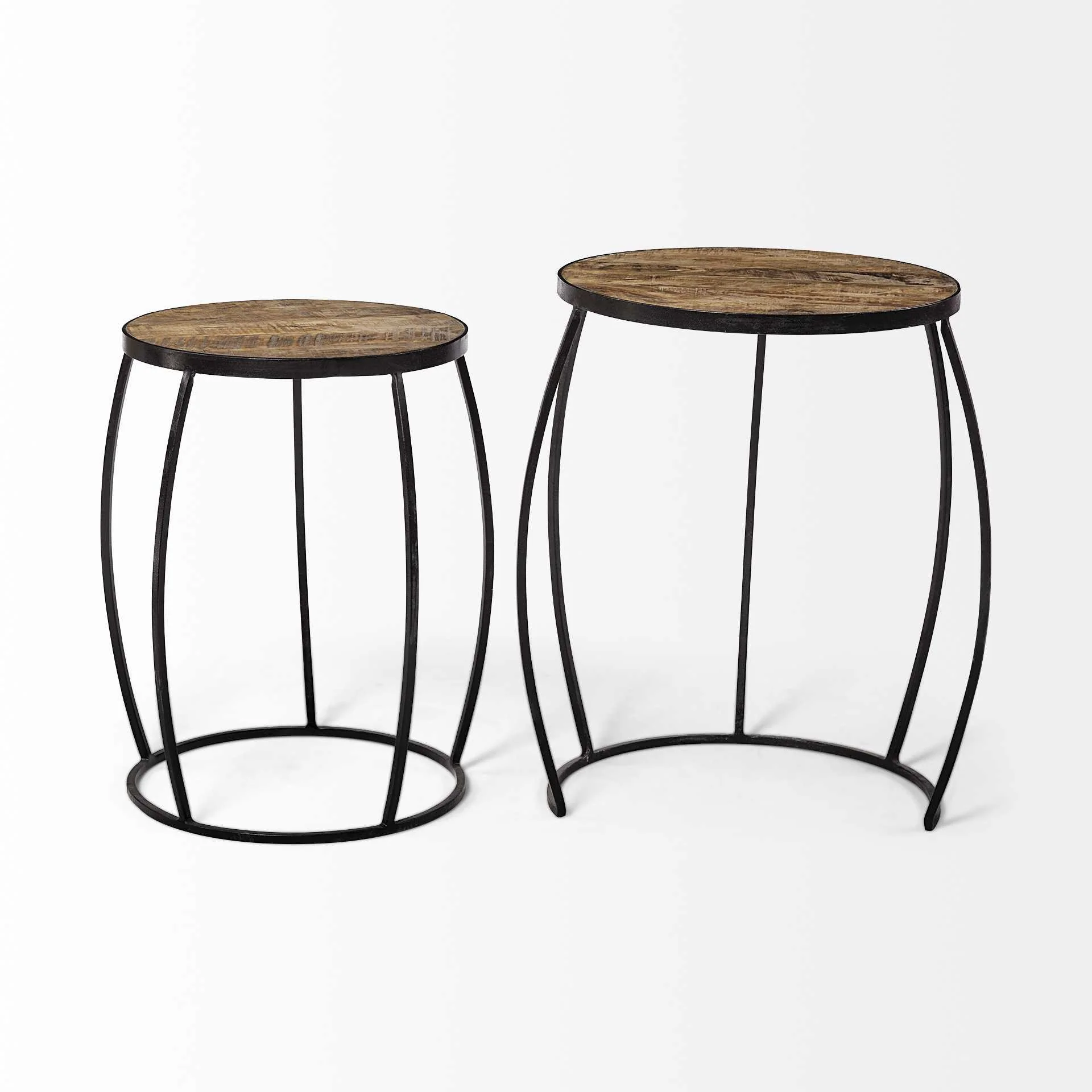 Set of 2 Brown Wooden Round Top Accent Tables with Black Metal Frame Nesting By Homeroots - Image 9