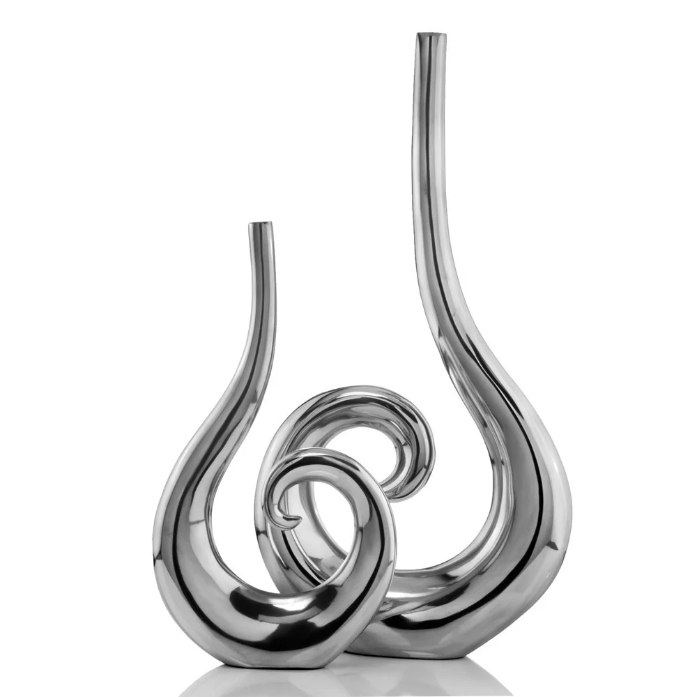 Set of 2 Curl Casting Design Vases in Shiny Buffed Finished By Homeroots - Image 3