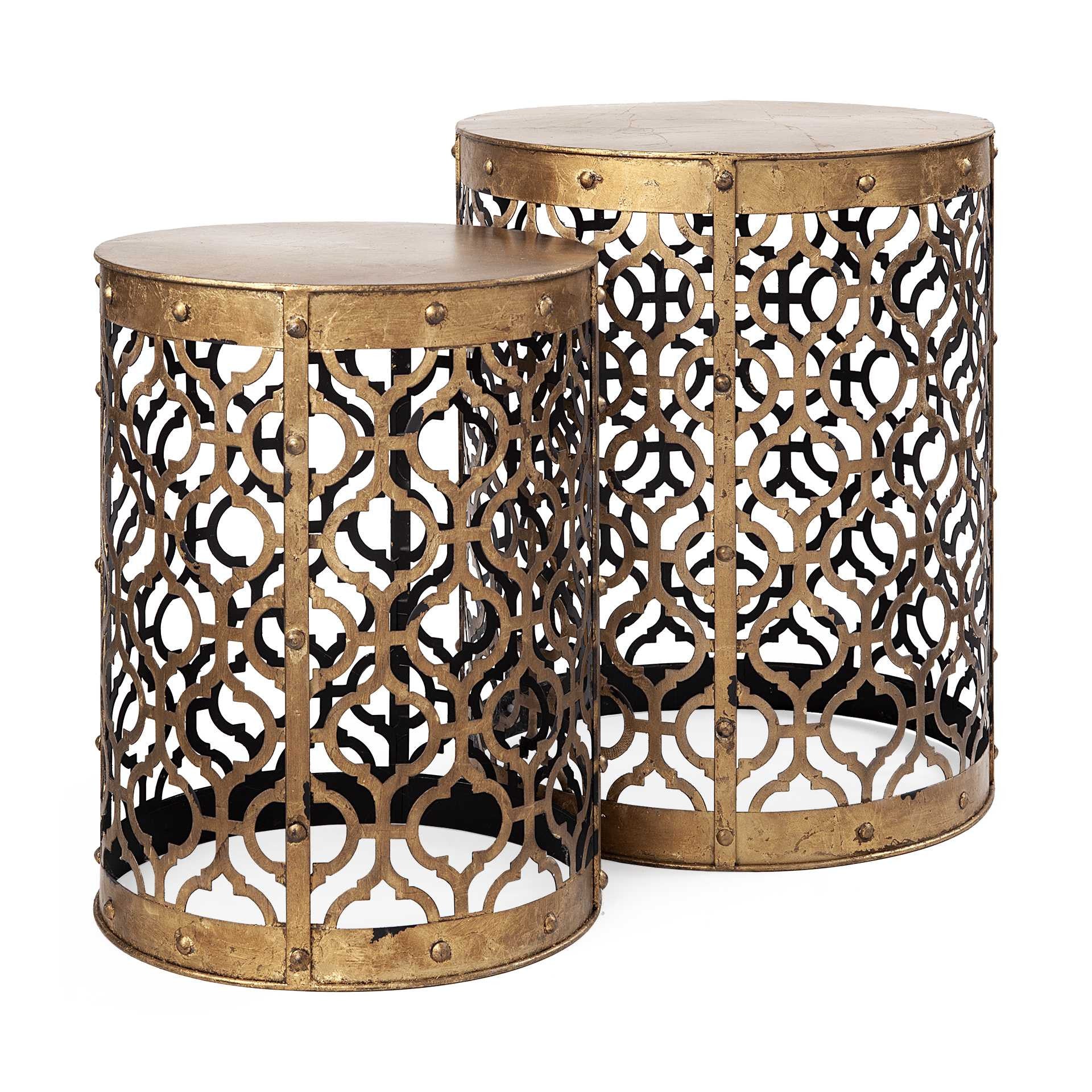 Set of 2 Cylindrical Gold Metal Accent Tables By Homeroots - Image 3