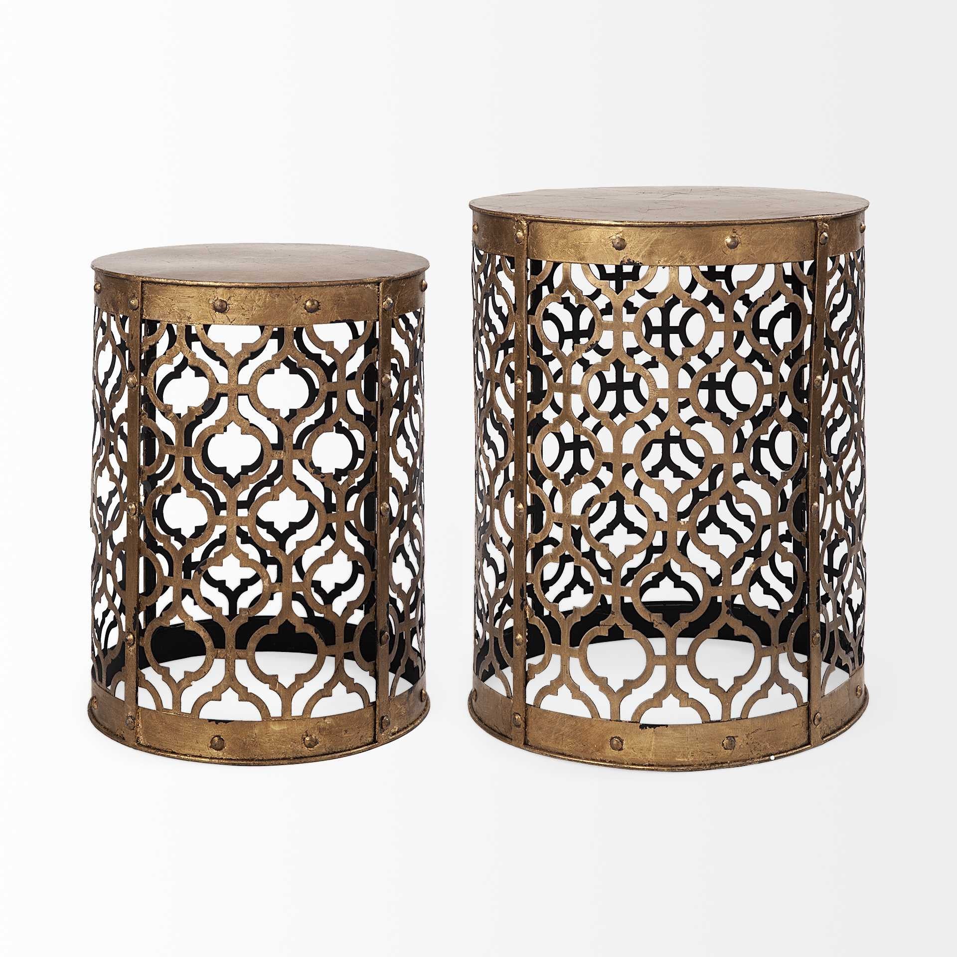 Set of 2 Cylindrical Gold Metal Accent Tables By Homeroots - Image 4