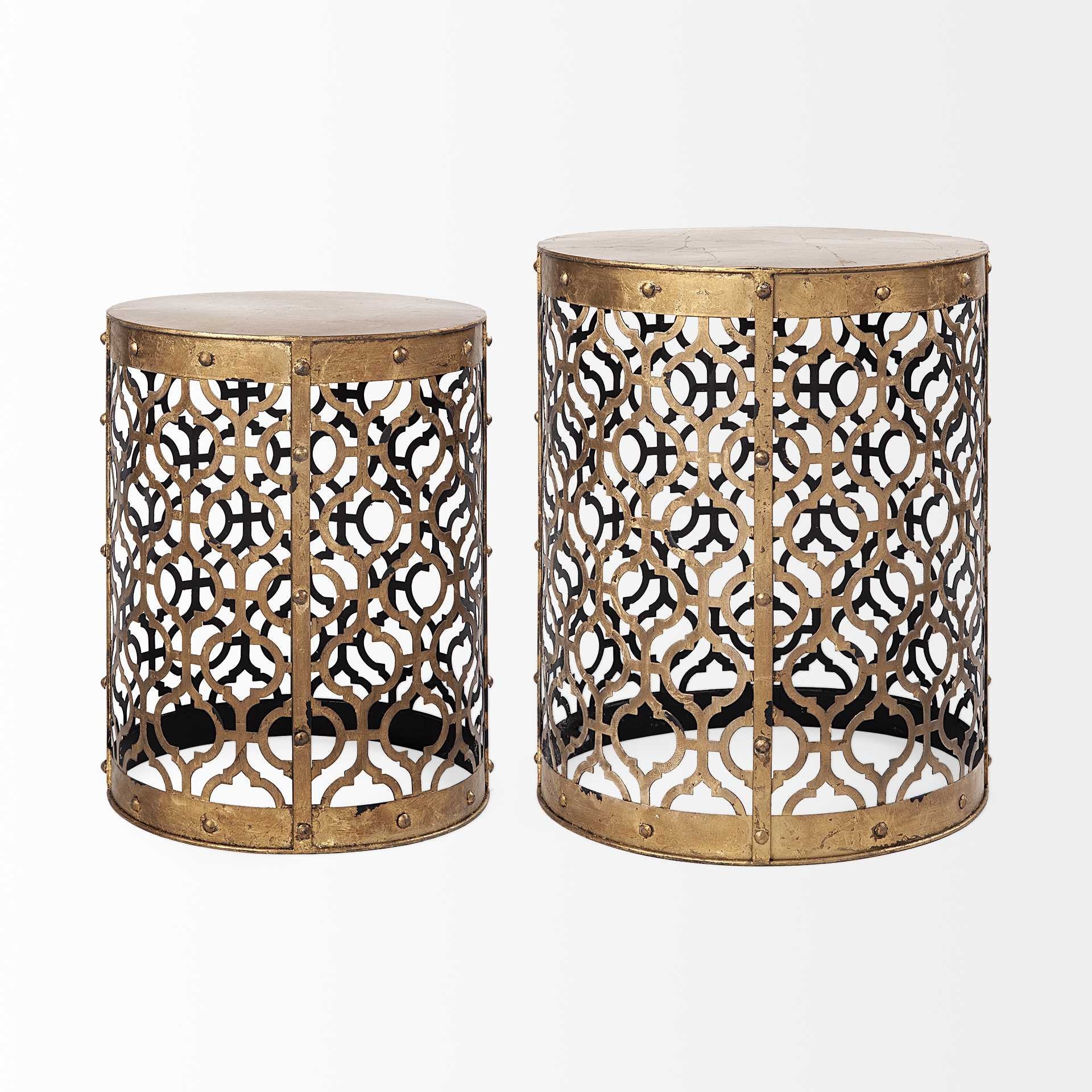 Set of 2 Cylindrical Gold Metal Accent Tables By Homeroots - Image 5