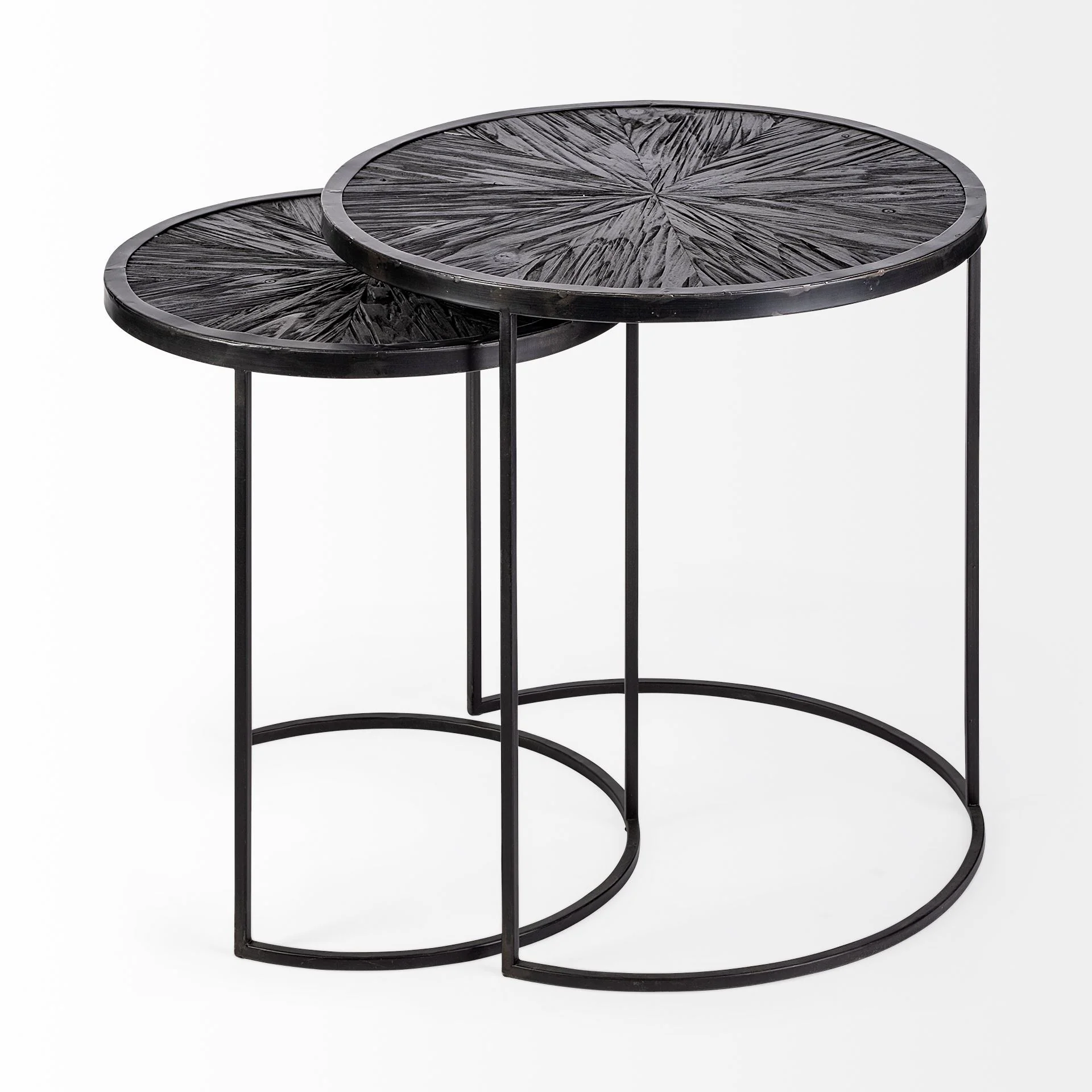 Set of 2 Dark Wood Round Top Accent Tables with Black Iron Frame By Homeroots - Image 2
