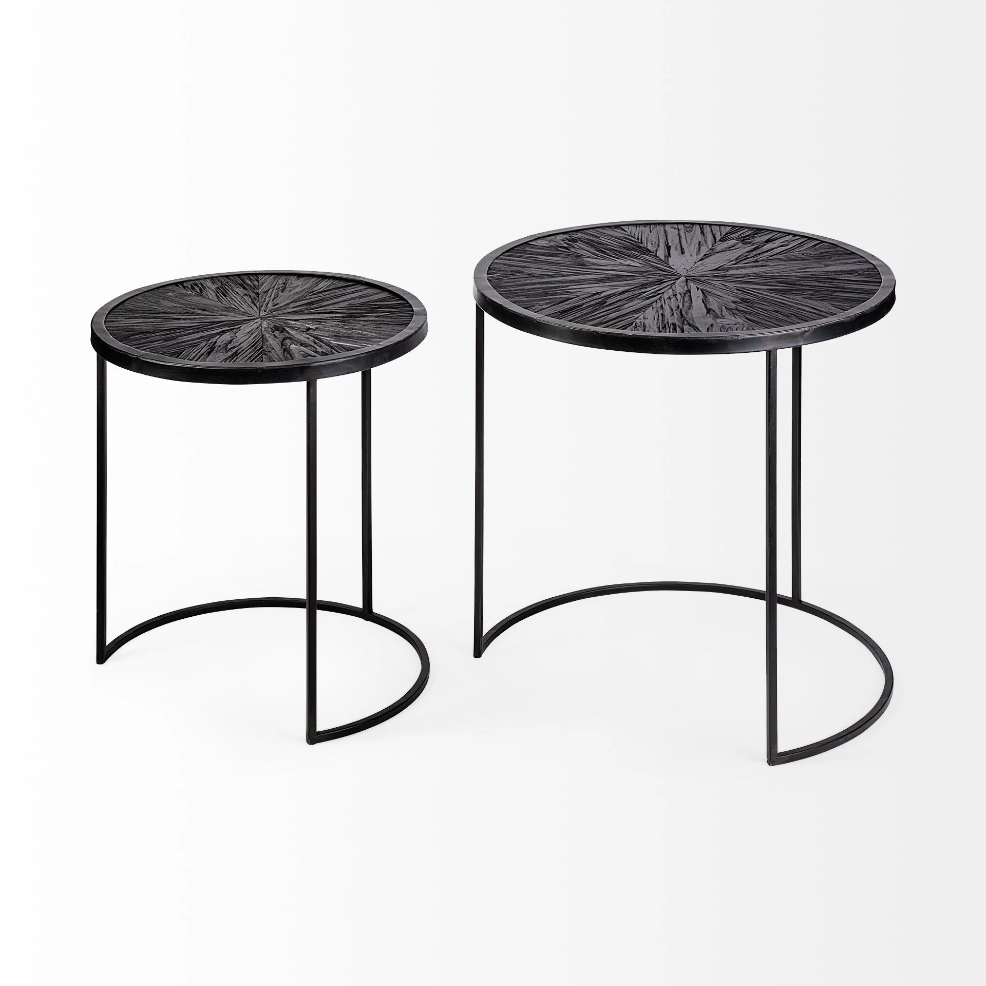 Set of 2 Dark Wood Round Top Accent Tables with Black Iron Frame By Homeroots - Image 3