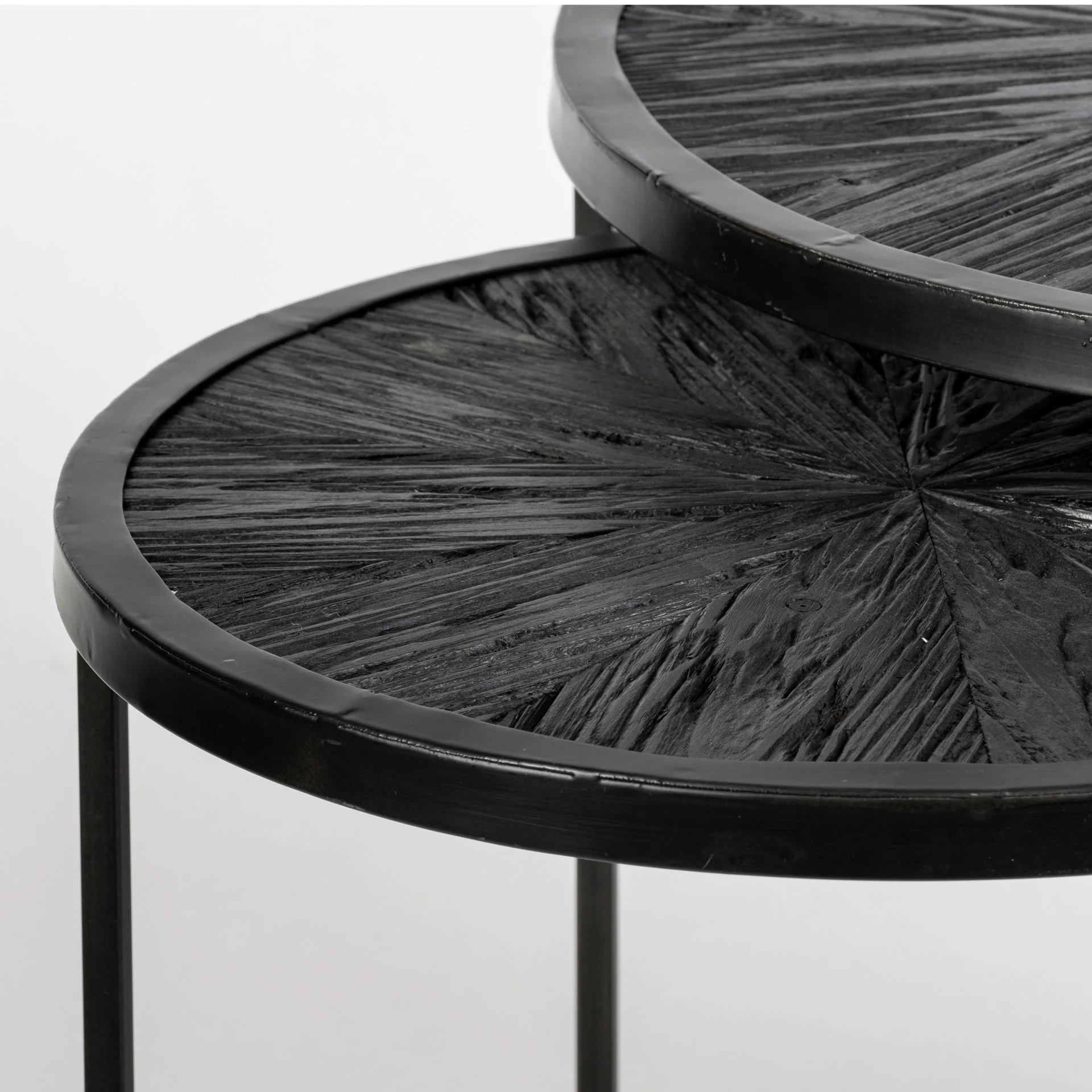 Set of 2 Dark Wood Round Top Accent Tables with Black Iron Frame By Homeroots - Image 4