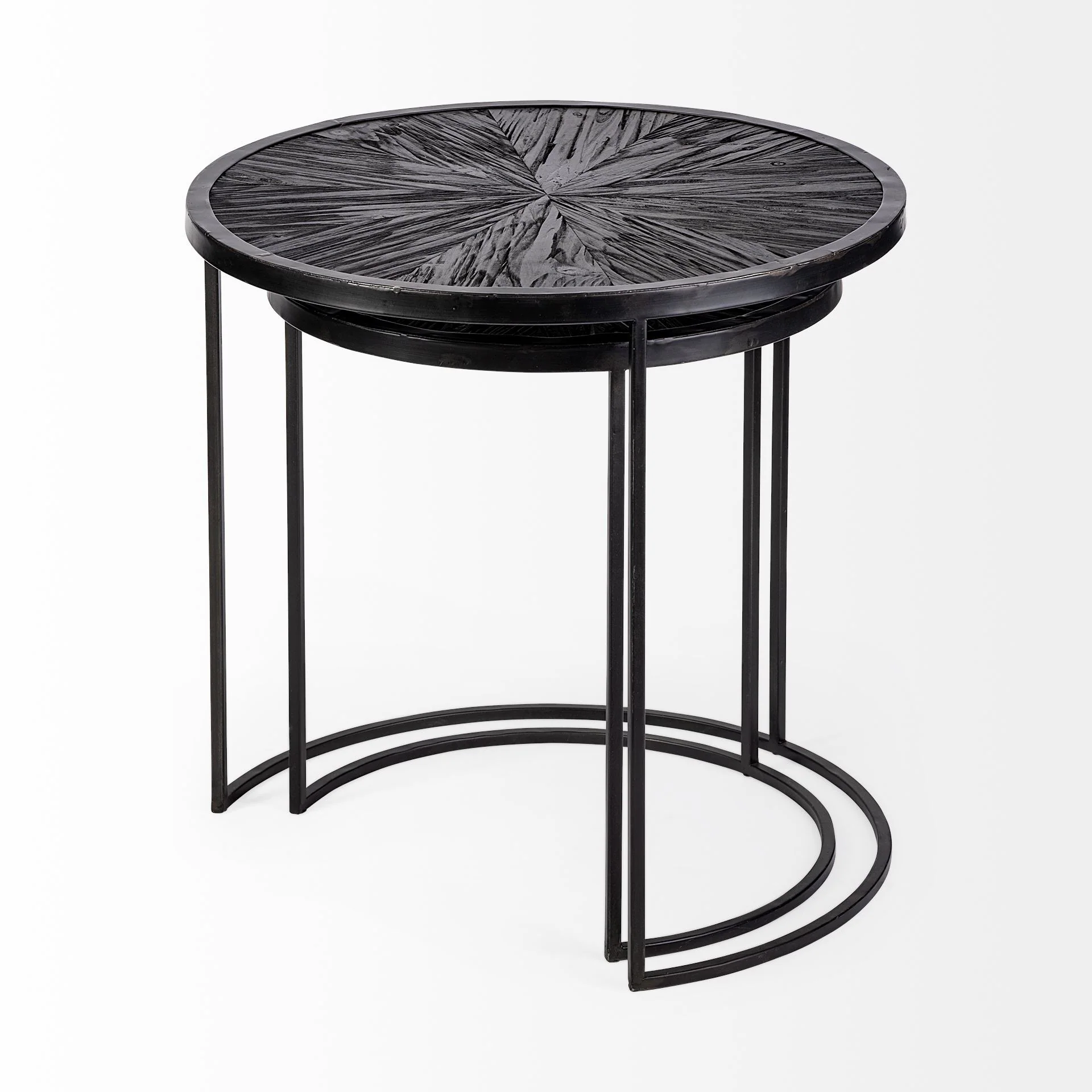 Set of 2 Dark Wood Round Top Accent Tables with Black Iron Frame By Homeroots - Image 6