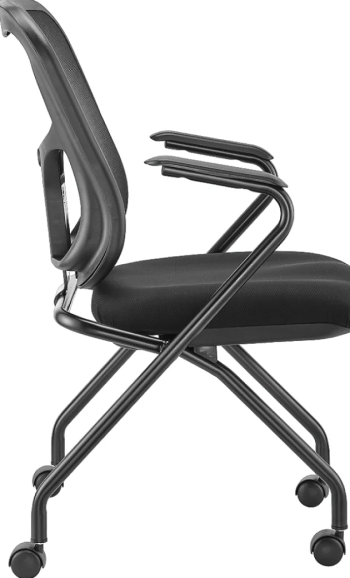 Set of 2 Ergonomic Black Mesh Rolling Arm Chairs By Homeroots - Image 4