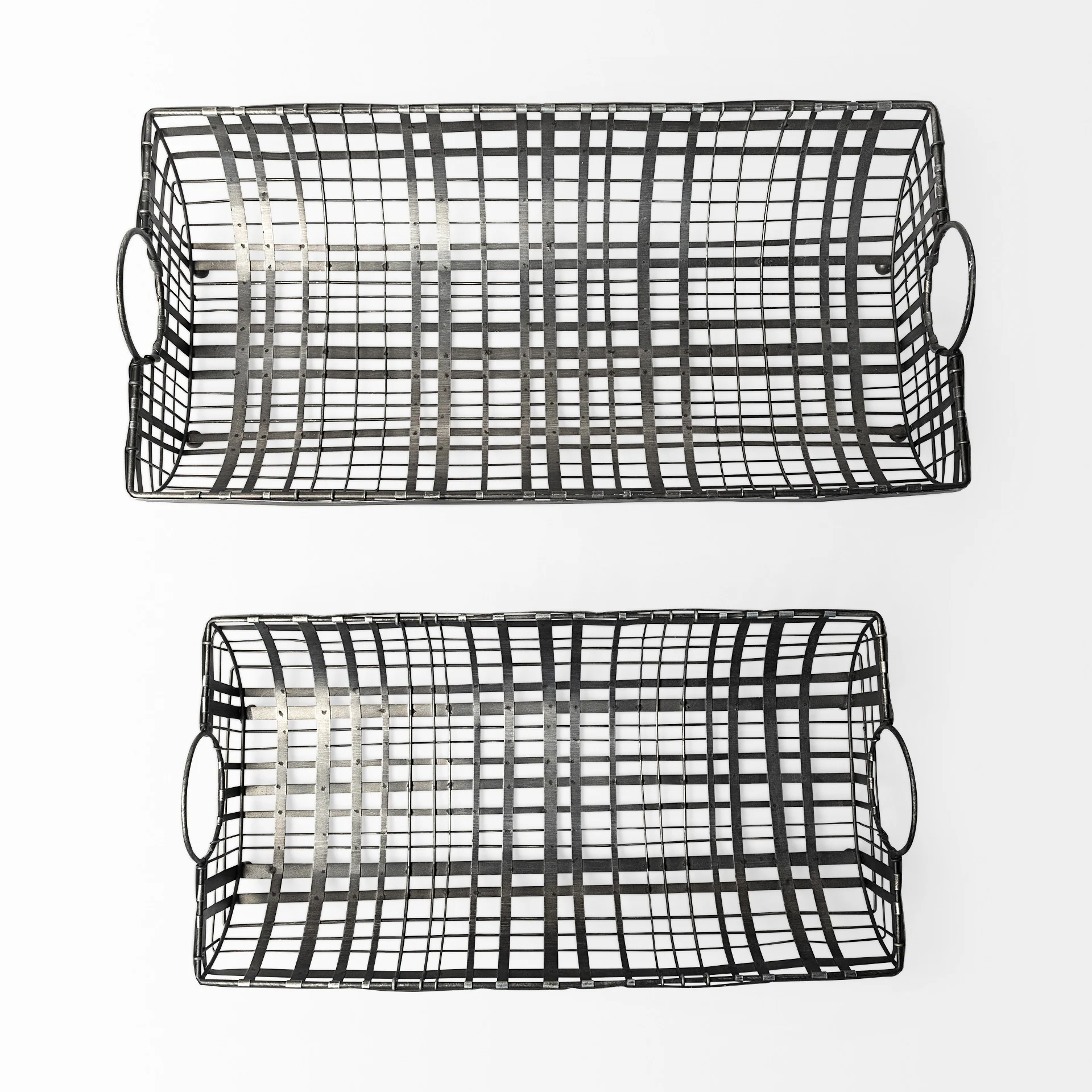 Set Of 2 Gray Metal With Circle Handle Trays By Homeroots - Image 3