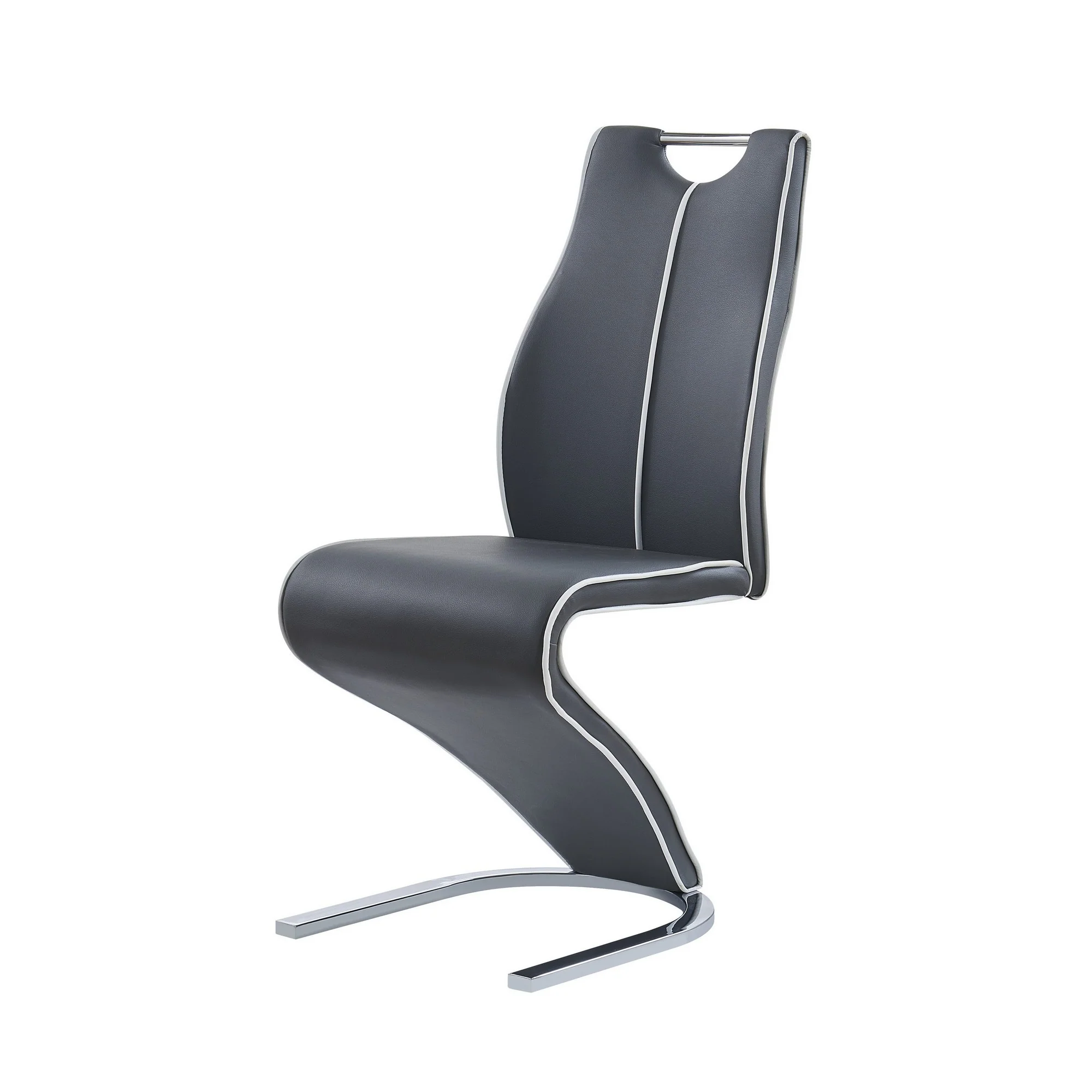 Set Of 2 Grey And White Z Style Design Dining Chairs With Metalic Base And Seat Back Handle By Homeroots - Image 3