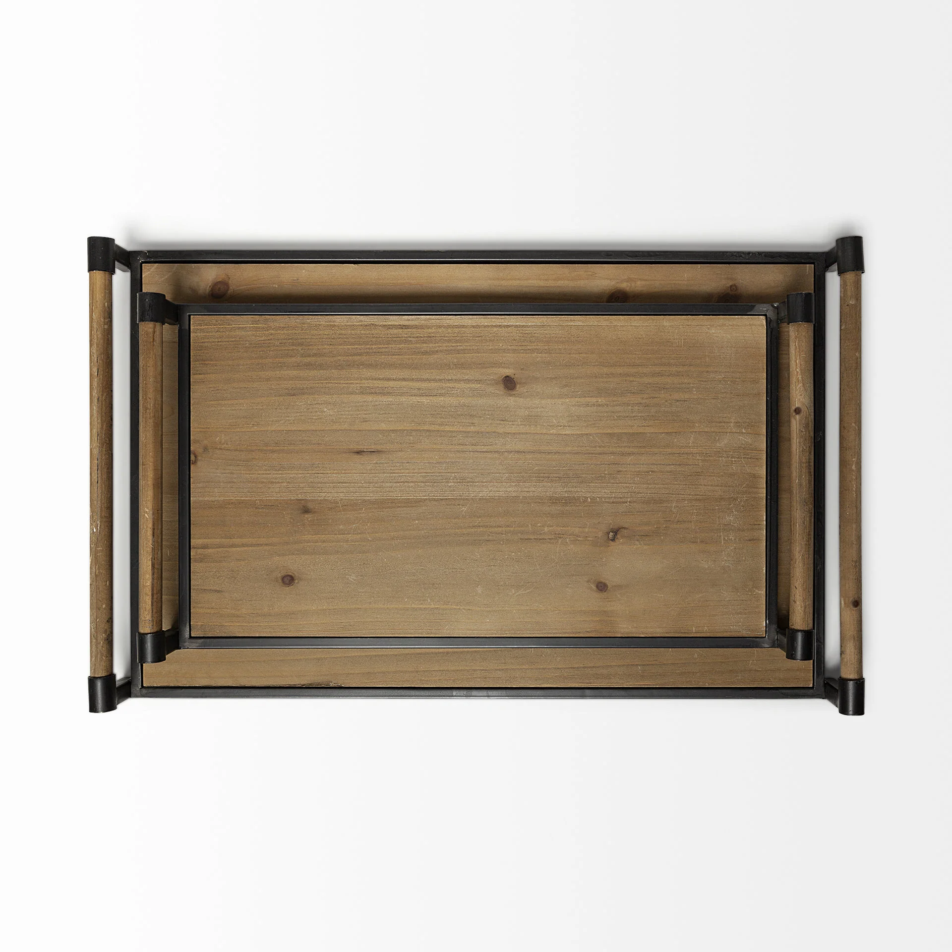 Set Of 2 Light Brown Wood With Matte Black Metal Frame And Two Handles Trays By Homeroots - Image 4