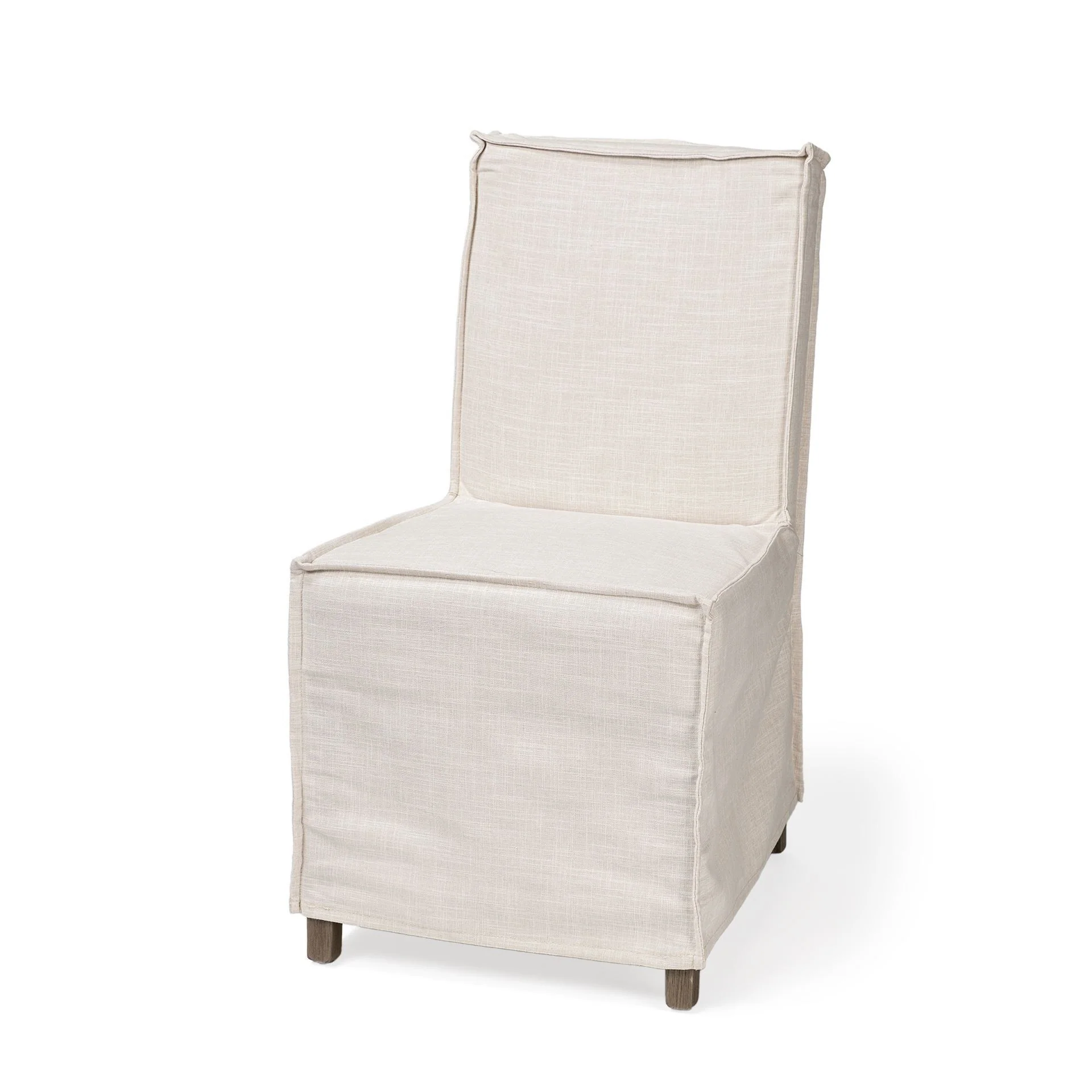 Set Of 2 Linen Look Slip Cover Wooden Base Dining Chairs By Homeroots - Image 2