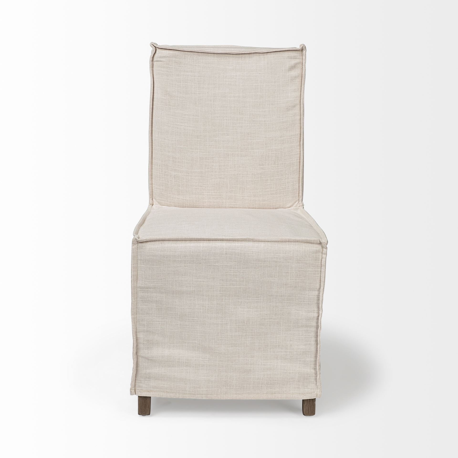 Set Of 2 Linen Look Slip Cover Wooden Base Dining Chairs By Homeroots - Image 3