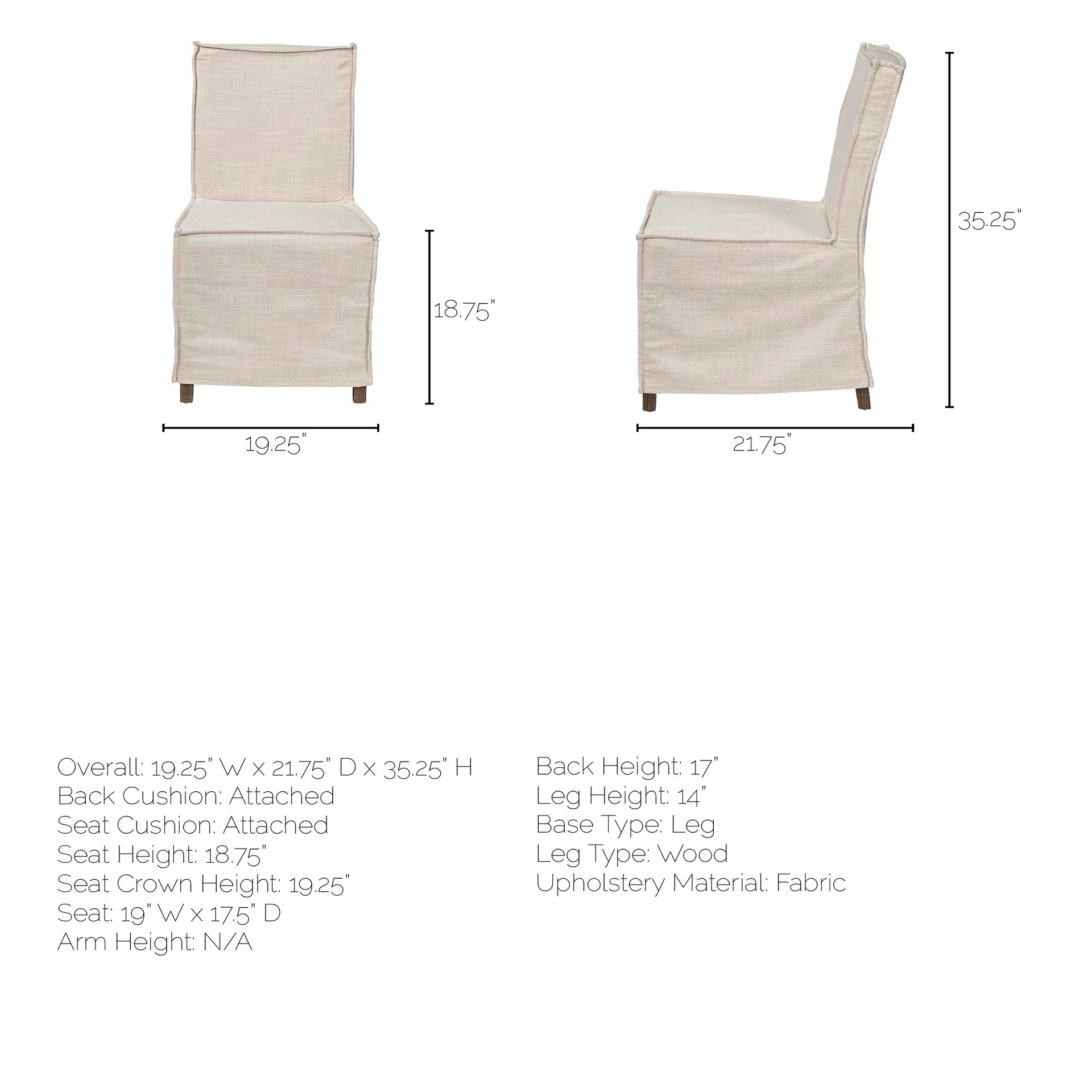 Set Of 2 Linen Look Slip Cover Wooden Base Dining Chairs By Homeroots - Image 8
