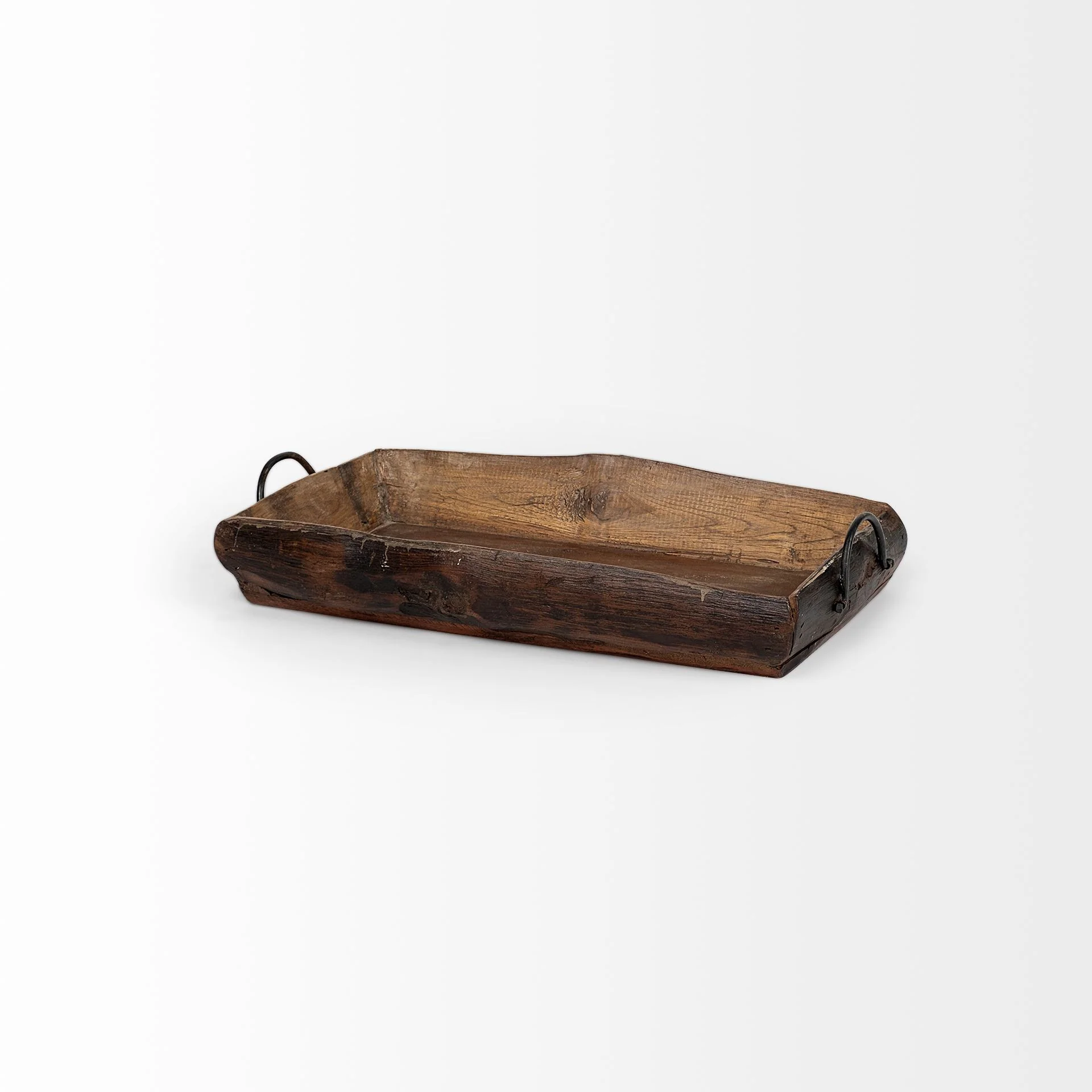 Set Of 2 Medium Brown Recycled Wood With Flaunt Metal Handles Trays By Homeroots - Image 3