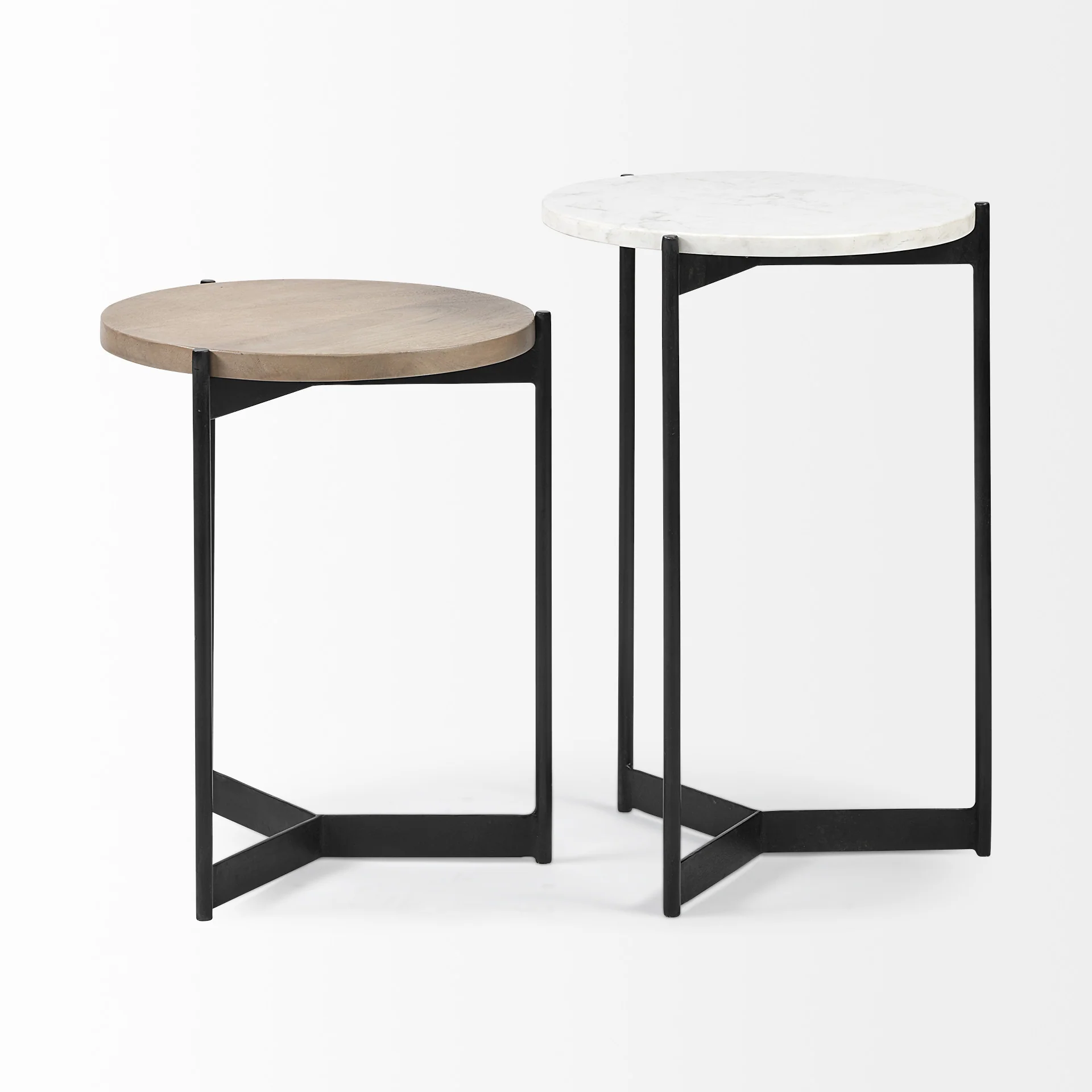 Set of 2 Medium Brown Wood Round Top Side Tables with Marble Nesting By Homeroots - Image 4