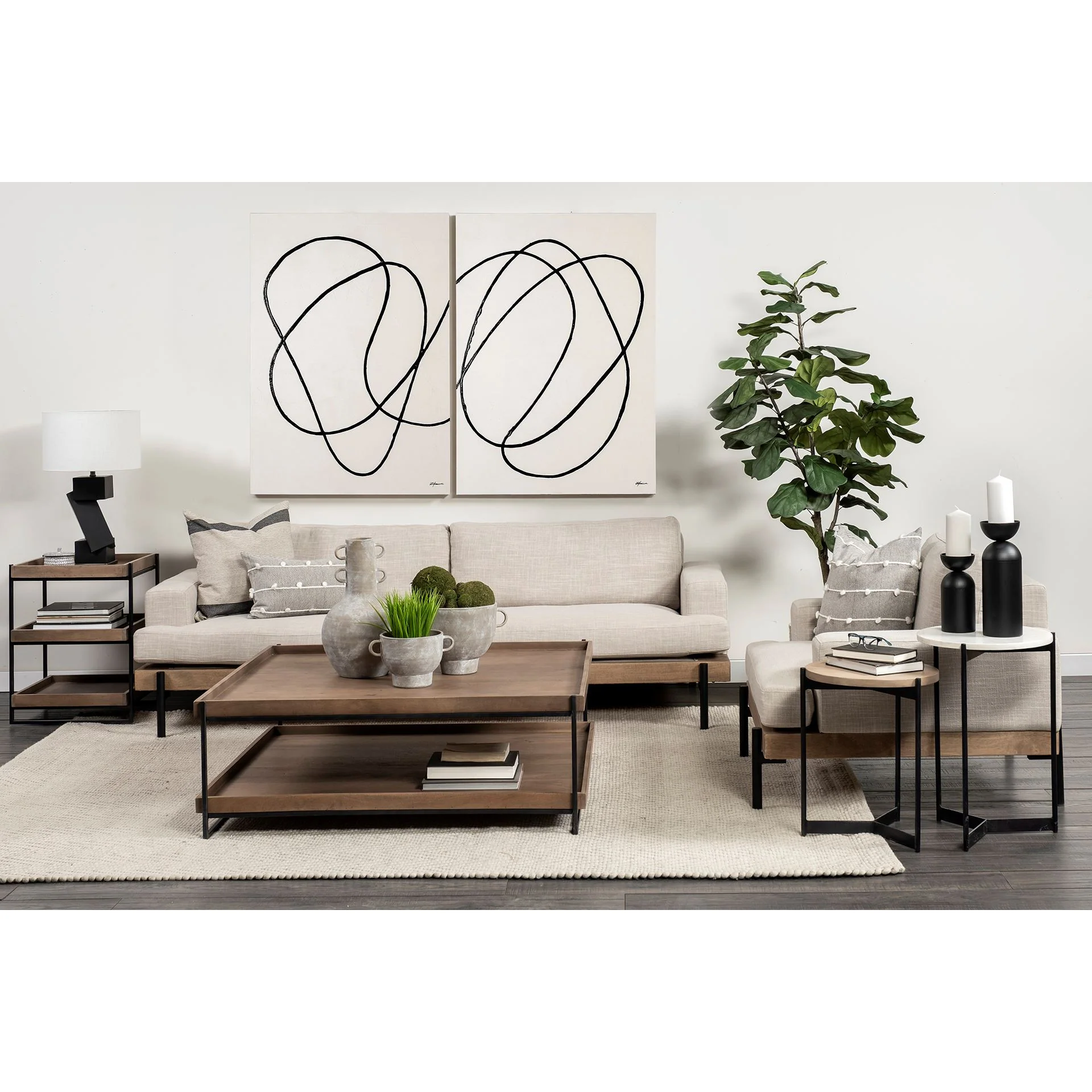 Set of 2 Medium Brown Wood Round Top Side Tables with Marble Nesting By Homeroots - Image 7