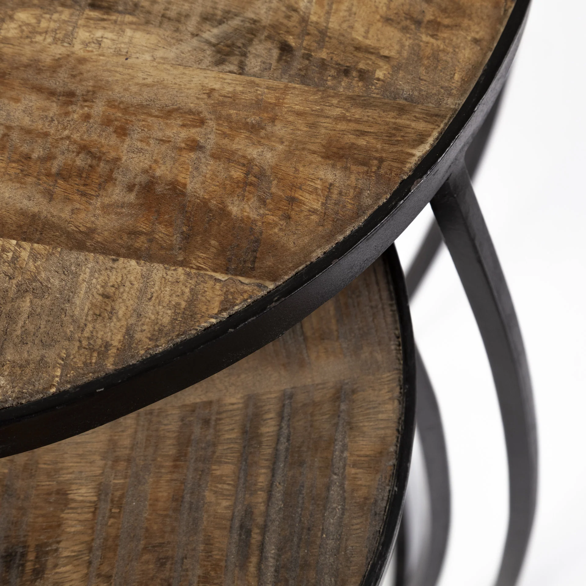 Set of 2 Medium Brown Wooden Round Top Accent Tables with Black Metal Frame Nesting Tables By Homeroots - Image 2