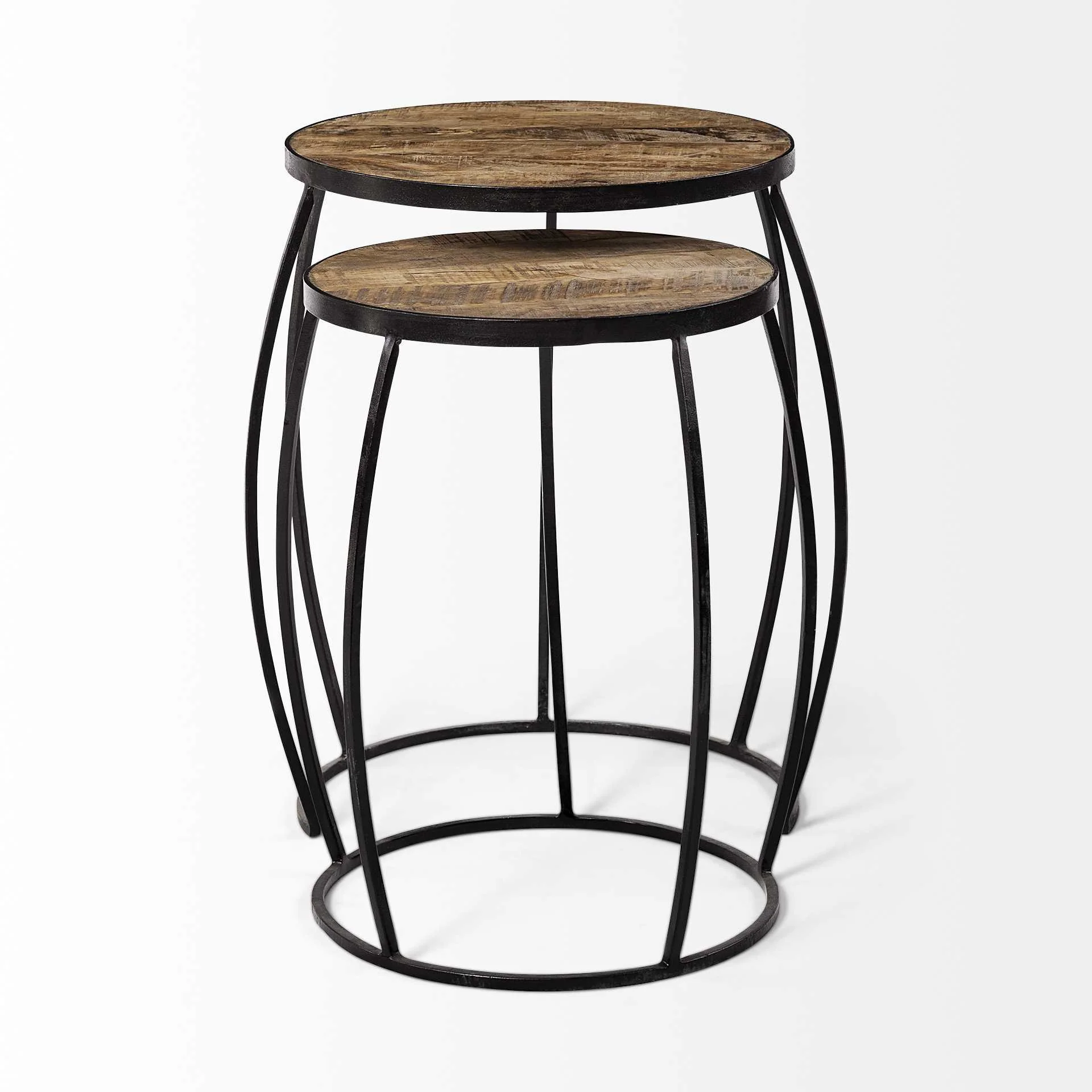 Set of 2 Medium Brown Wooden Round Top Accent Tables with Black Metal Frame Nesting Tables By Homeroots - Image 3