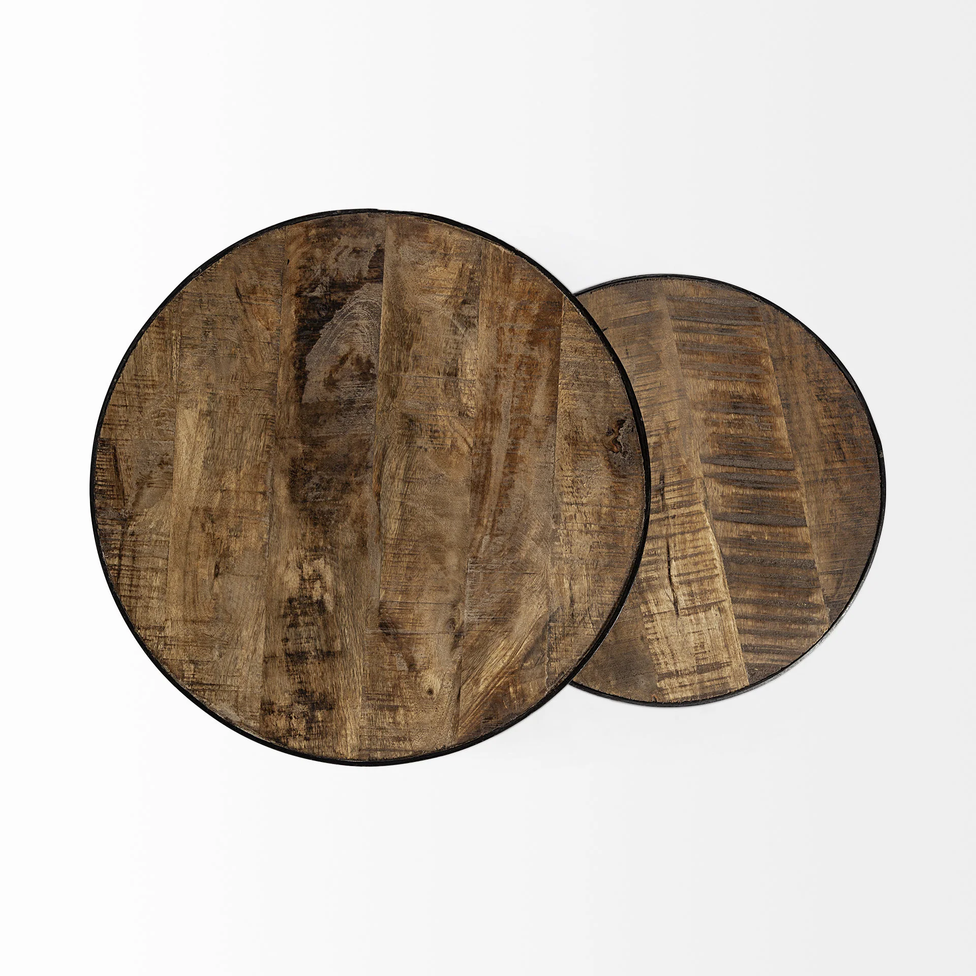 Set of 2 Medium Brown Wooden Round Top Accent Tables with Black Metal Frame Nesting Tables By Homeroots - Image 4