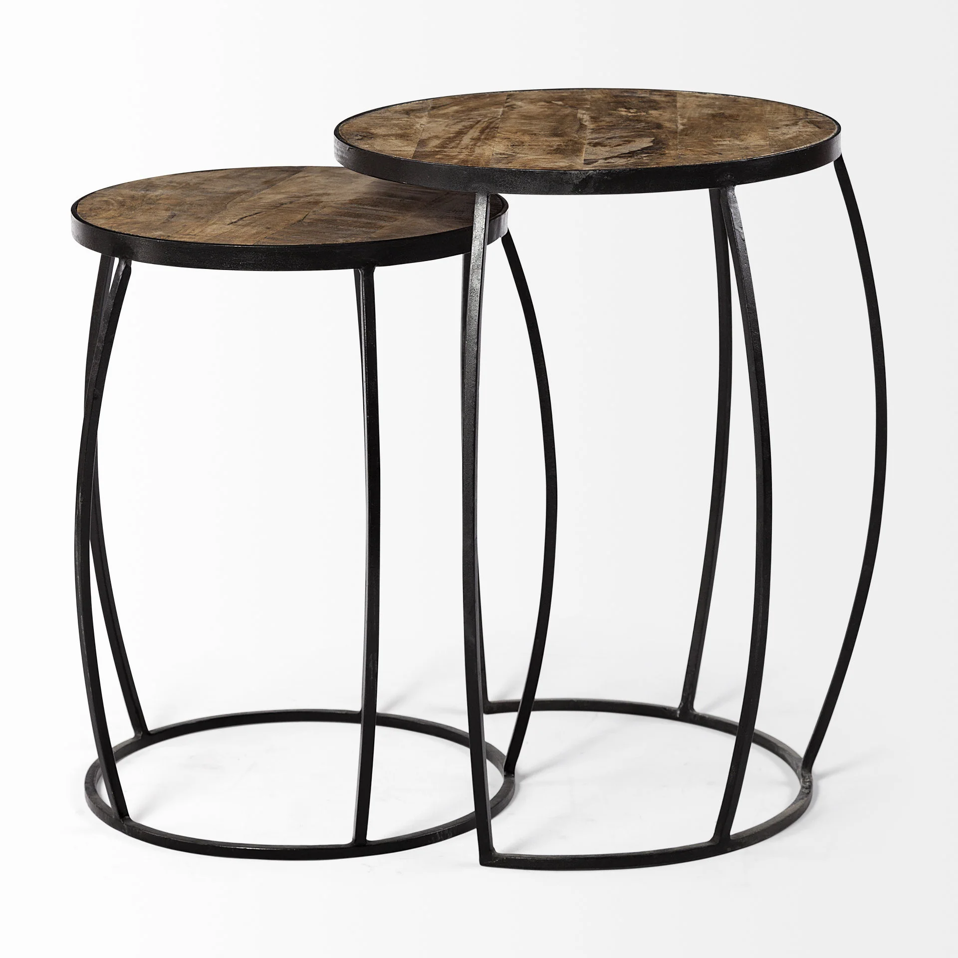Set of 2 Medium Brown Wooden Round Top Accent Tables with Black Metal Frame Nesting Tables By Homeroots - Image 7