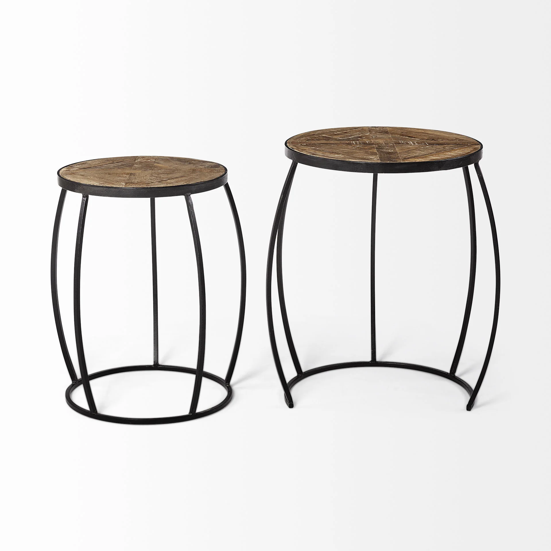 Set of 2 Medium Brown Wooden Round Top Accent Tables with Black Metal Frame Nesting Tables By Homeroots - Image 8